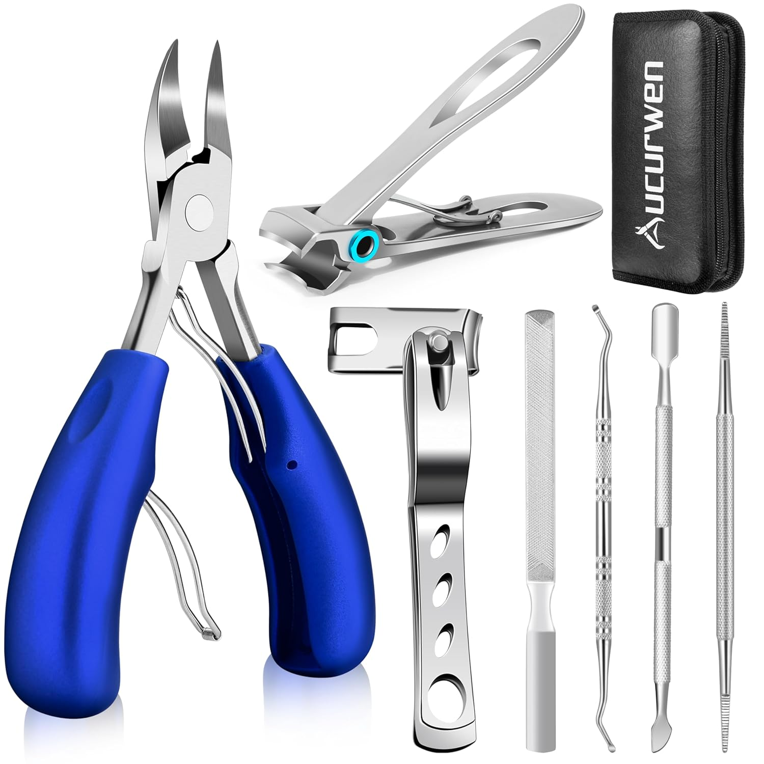 Toenail Clippers for Seniors Thick Toenails,  Heavy Duty Toe Nail Clippers Adult Thick Nails Long Handle, Large Toenail Clippers for Thick Nails 7Pcs(Blue)