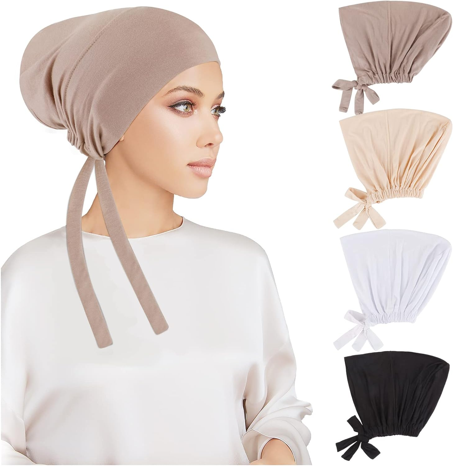 4 Pcs Women’s Hijab Undercaps with Tie Back