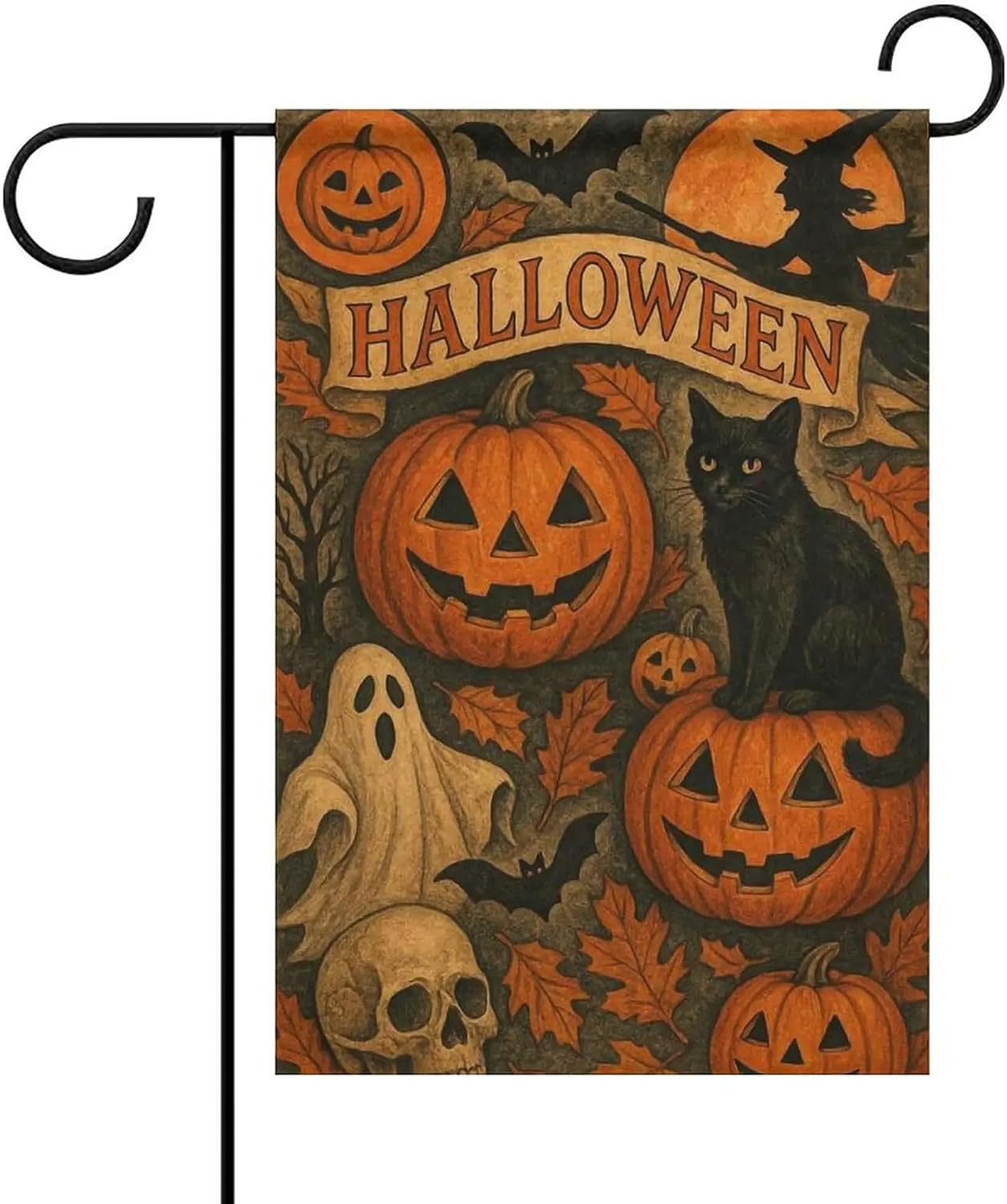 Halloween Ghost Black Cat Pumpkin Garden Flag 12X18 Inch Yard Decor Flag