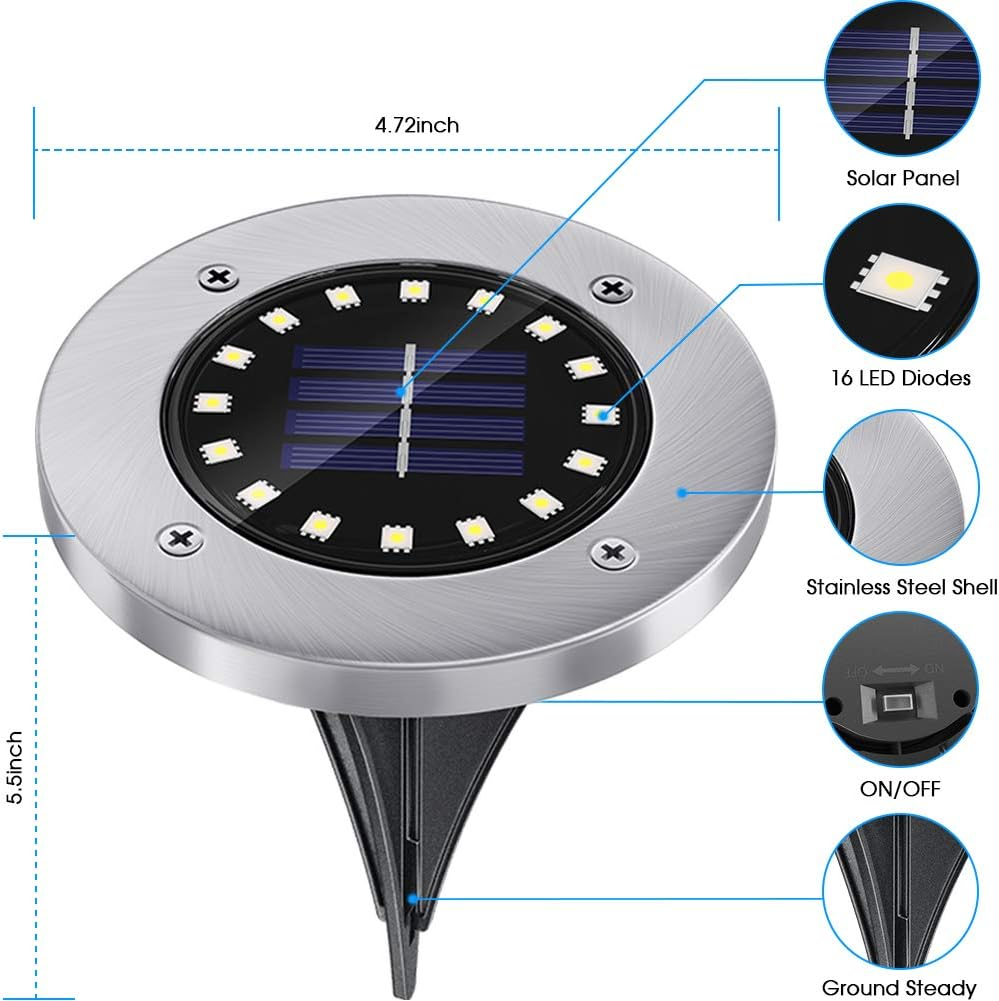 NFESOLAR Solar Outdoor Lights with 16 LEDs, Blue Color Bright Solar Ground Li... - Picture 6 of 13
