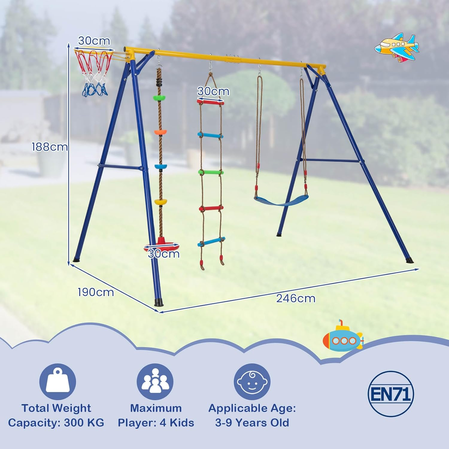 HONEY JOY 300 KG Indoor & Outdoor Swing Set, Heavy Duty Carbon Steel Swing Fr... - Picture 7 of 14