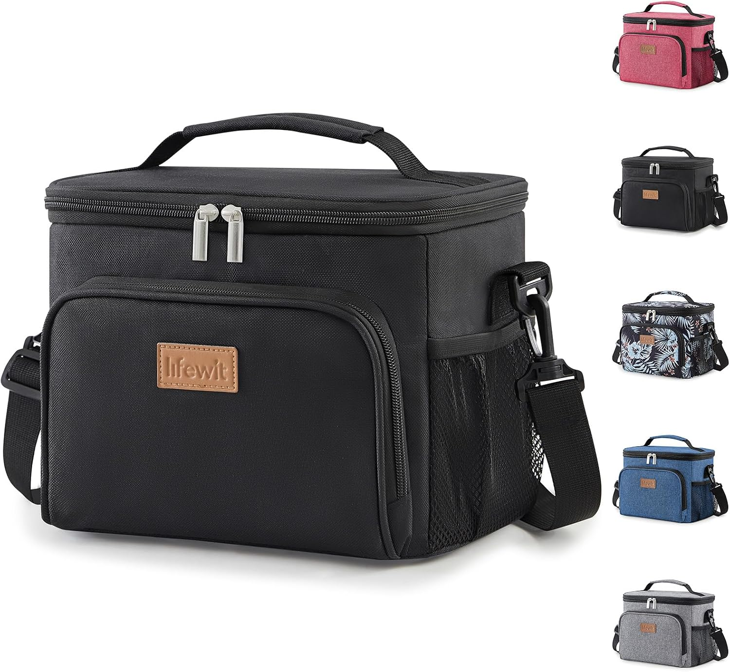 Insulated Lunch Bag for Men, Thermal Lunch Box for Women Cool Bag, Reusable Leakproof Lunch Tote Bag with Adjustable Shoulder Strap for Adult for Work/Picnic/Beach, Black 9L | Reusable Thermal Food Bag with Leak-Proof Liner, 12 Can Cooler Bag with Strap & Top Handle for Beach, Picnic, Camping, Work