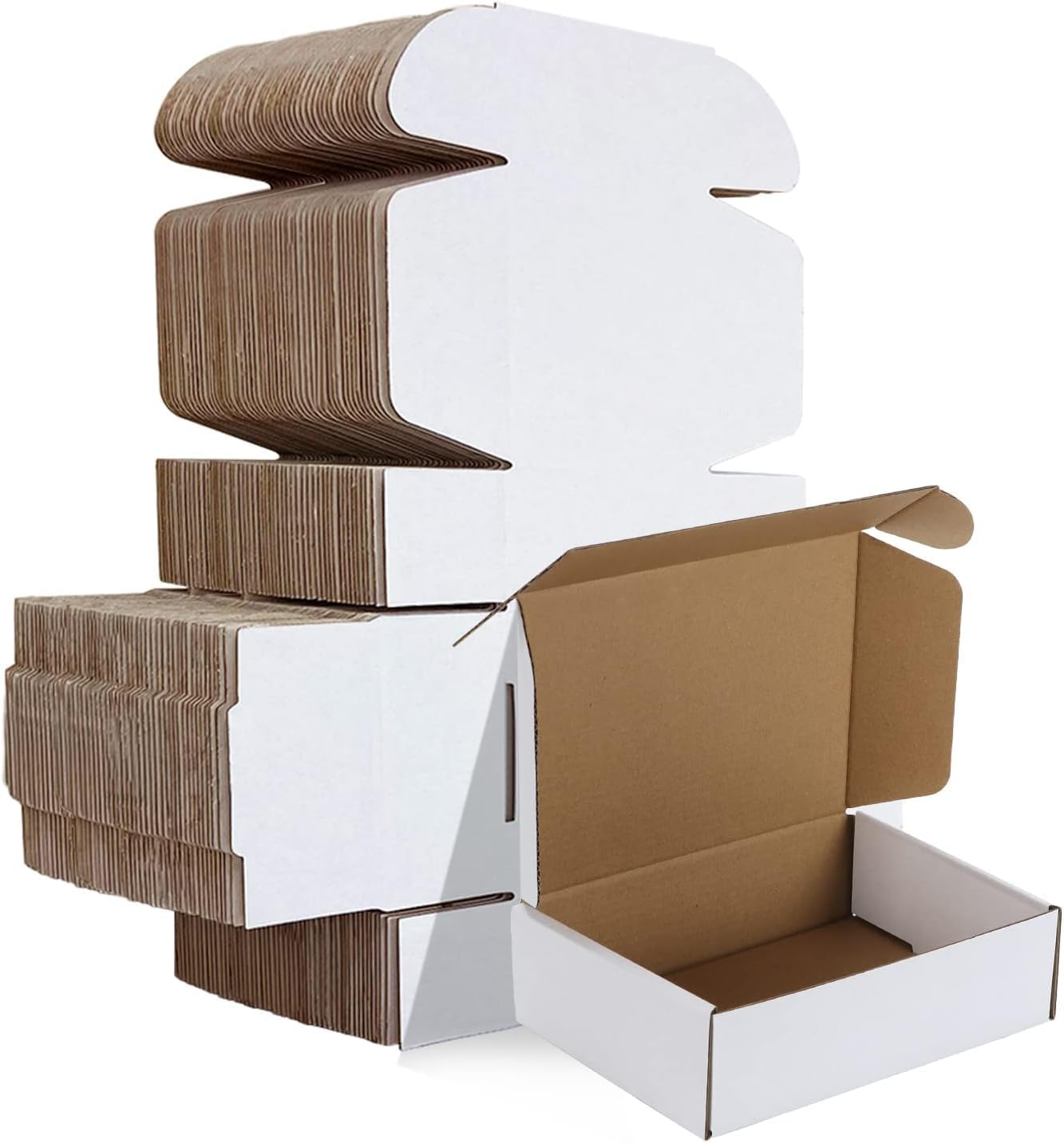 HORLIMER 7X5X2 Small Shipping Boxes Set of 50, White Corrugated Cardboard Box Literature Mailer