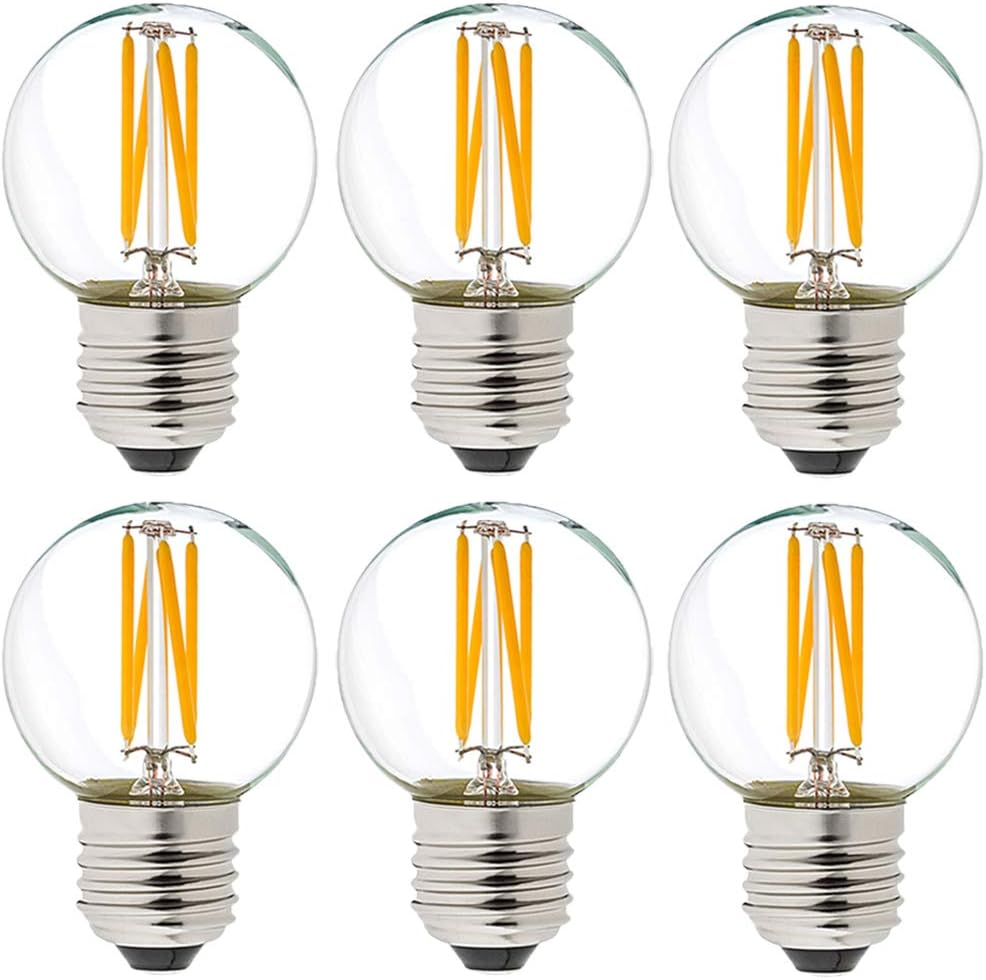 Dimmable G16.5 Led Bulb 40W G16 1/2 Led Edison Bulb 2700K 4W E26 Globe Light Bulbs for Ceiling Fan,Chandelier,Vanity Light Bulb AC120V 400Lm 6Pack