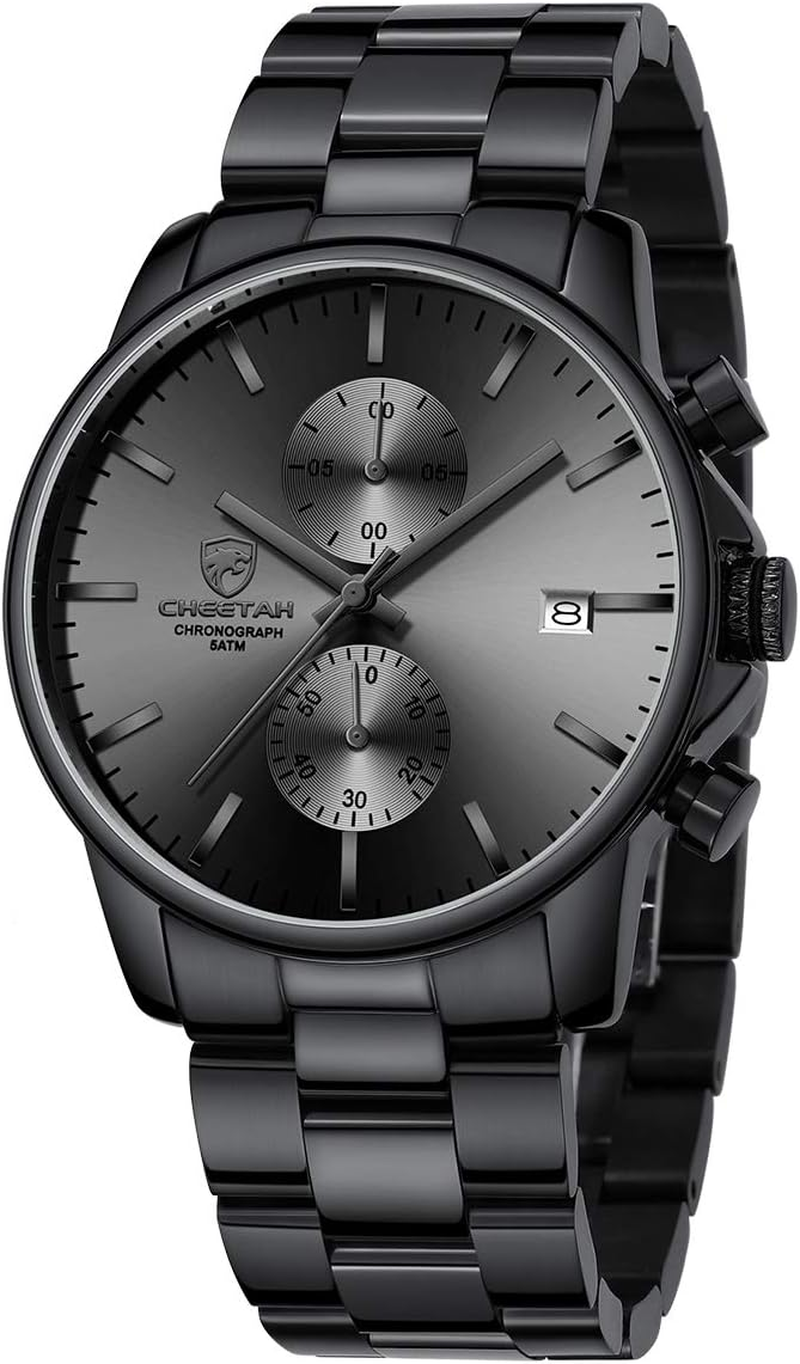 Fashion Business Mens Watches with Stainless Steel Waterproof Chronograph Quartz Watch for Men, Auto Date