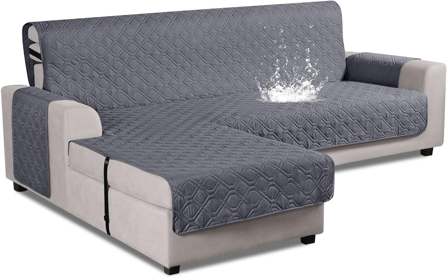 Upgraded Sectional Couch Covers 100% Waterproof L Shaped Sofa Slipcover Reversible Chaise Lounge Cover for Sectional Sofa Cover for Pets Cat Dog(Small,Dark Gray)