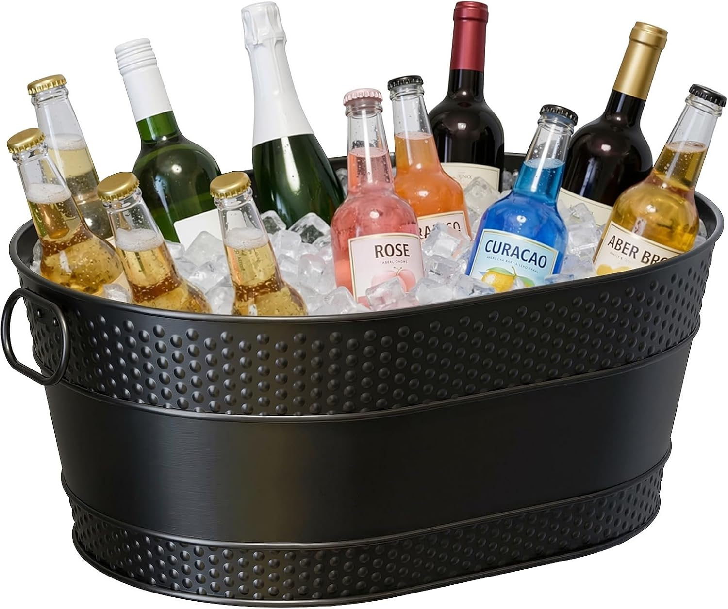 Galvanized Metal Beverage Tub for Parties - 4.5 Gallon Ice Bucket Drink Cooler with Handles, Mimosa Bar Supplies for Wine, Champagne, Beer, Cocktails and Soda, Black, 18