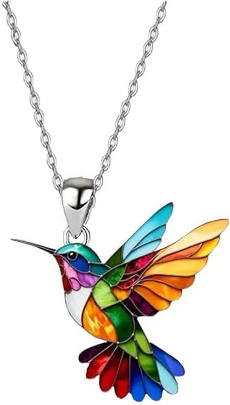 Colorful Hummingbird Necklace, 2D Hummingbird Necklace, Bird Necklace