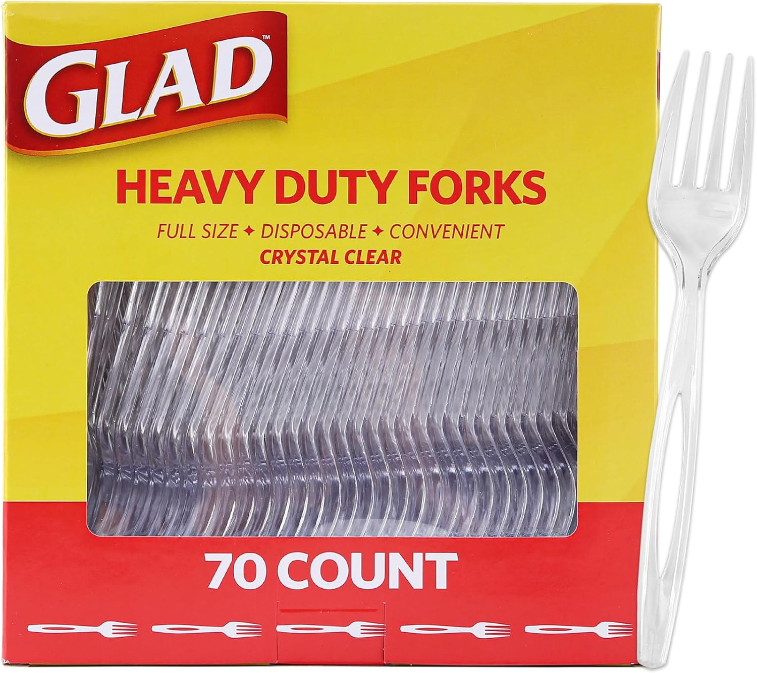 Glad Clear Plastic Forks, Heavy Duty Disposable Cutlery Set, Standard Size, Clear Disposable Fork, Bulk Pack of 70 - Perfect for Parties, Camping, and Everyday Use