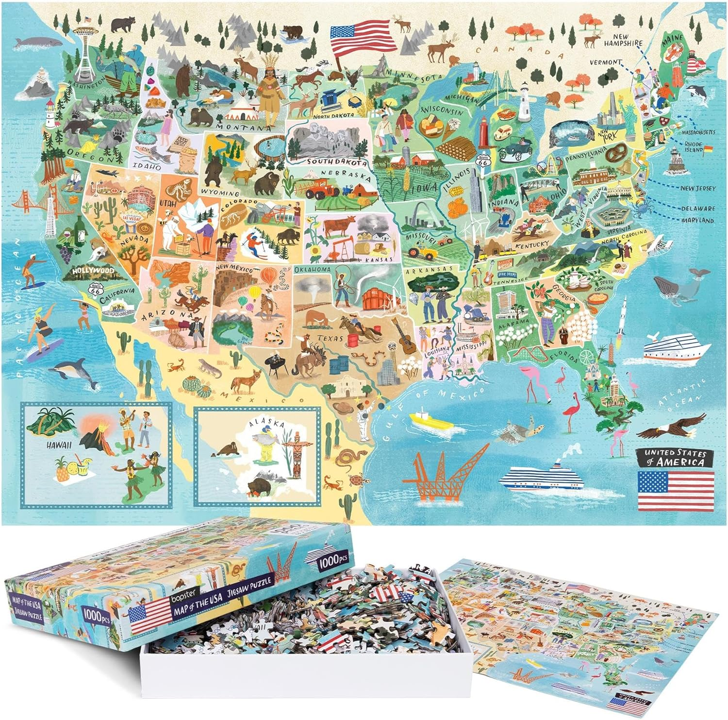 Puzzles for Adults 1000 Pieces - Illustrated US Map Puzzle - United States US...