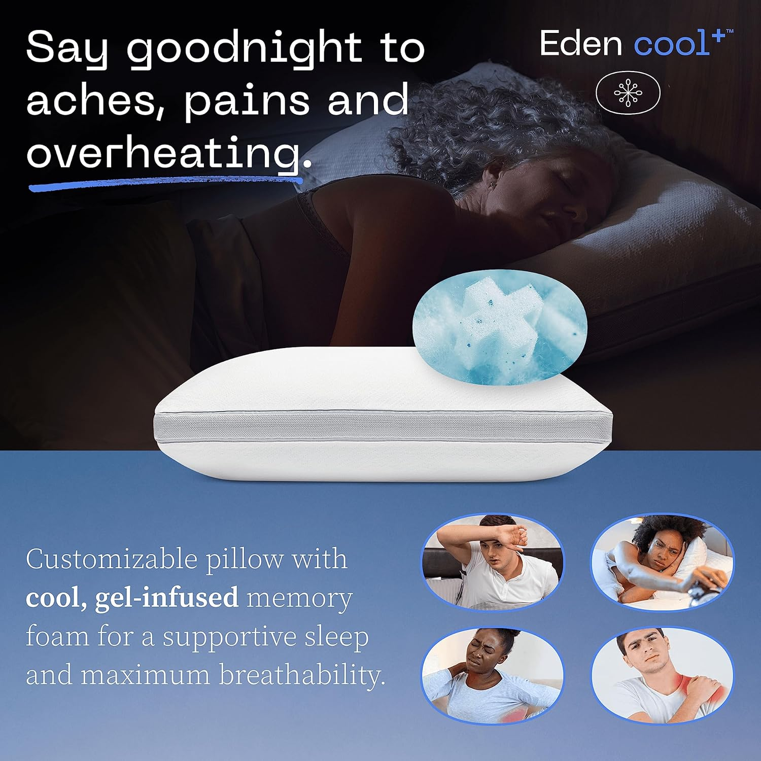 Coop Home Goods Eden Cool+ Pillow, Queen Size Plus Shaped Memory Foam Pillows... - Picture 7 of 13