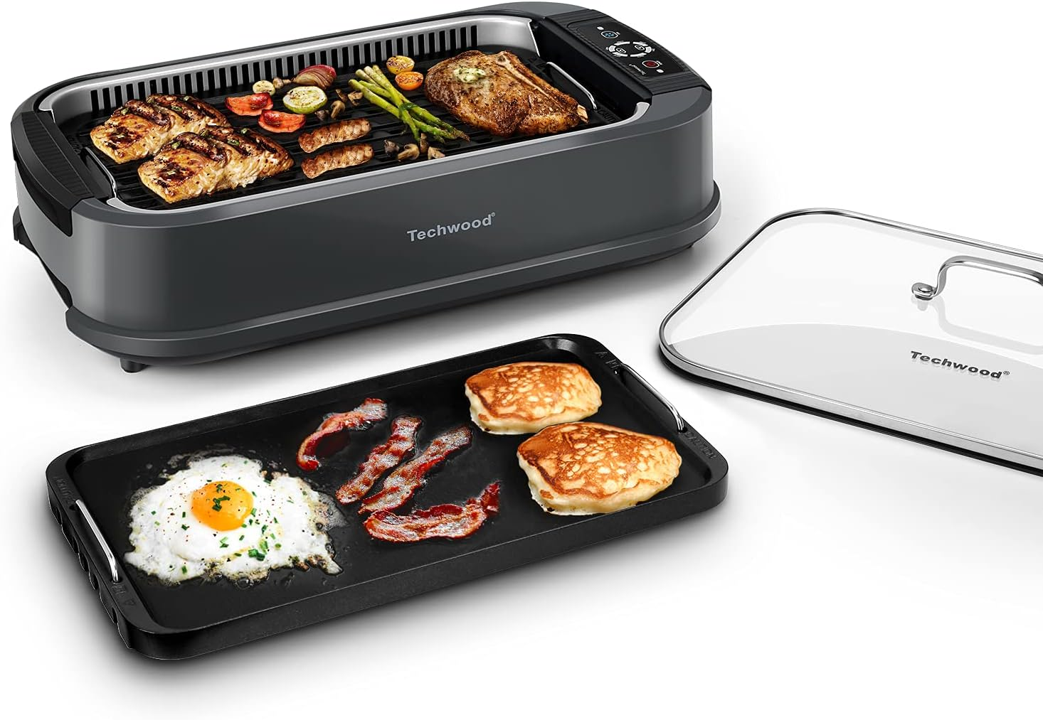 Indoor Smokeless Grill,  1500W Electric BBQ Grill with Temperature Control, Korean Grill Removable Grill & Griddle Plates, Tempered Glass Lid