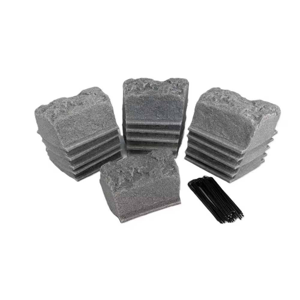10 In. L X 4 In. W X 4 In. H Small Plastic Block Edging 16-Piece Kit in Gray