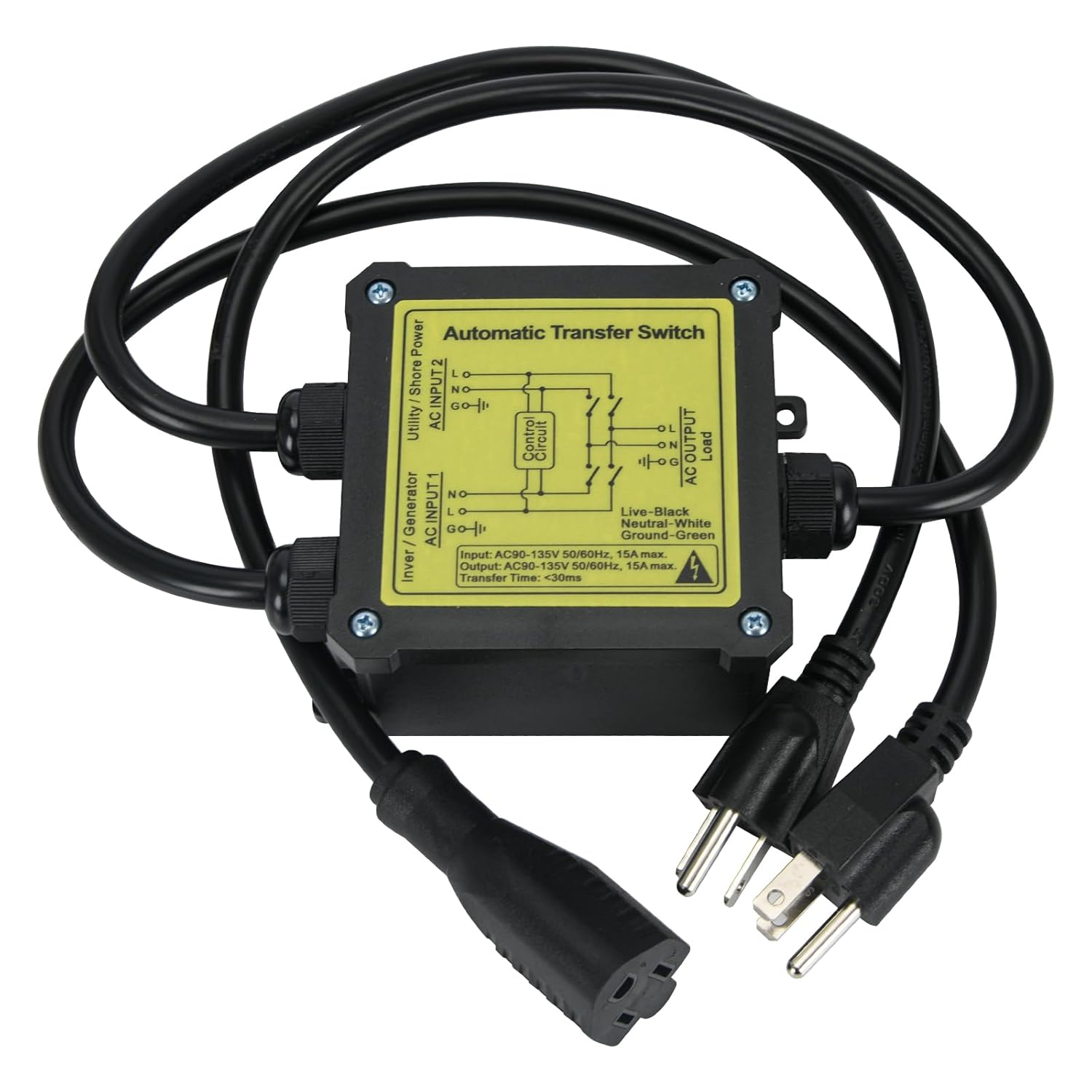 AC120V 15Amp Automatic Transfer Switch, Generator ATS Auto 15 AMP