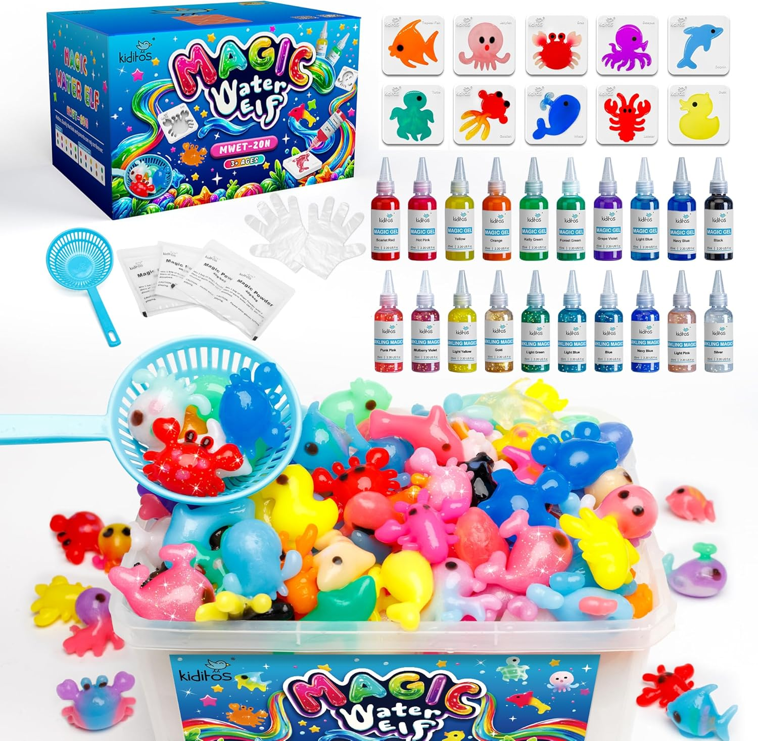 Magic Water Elf Toy Kit, Aqua Fairy Water Gel Kit-20 Magic Gesl&10 Molds–Make Your Own Water Pets & Squishy Toys–Fun Summer DIY Craft Kit, Birthday Gifts & Party Favors for Kids Ages 3+