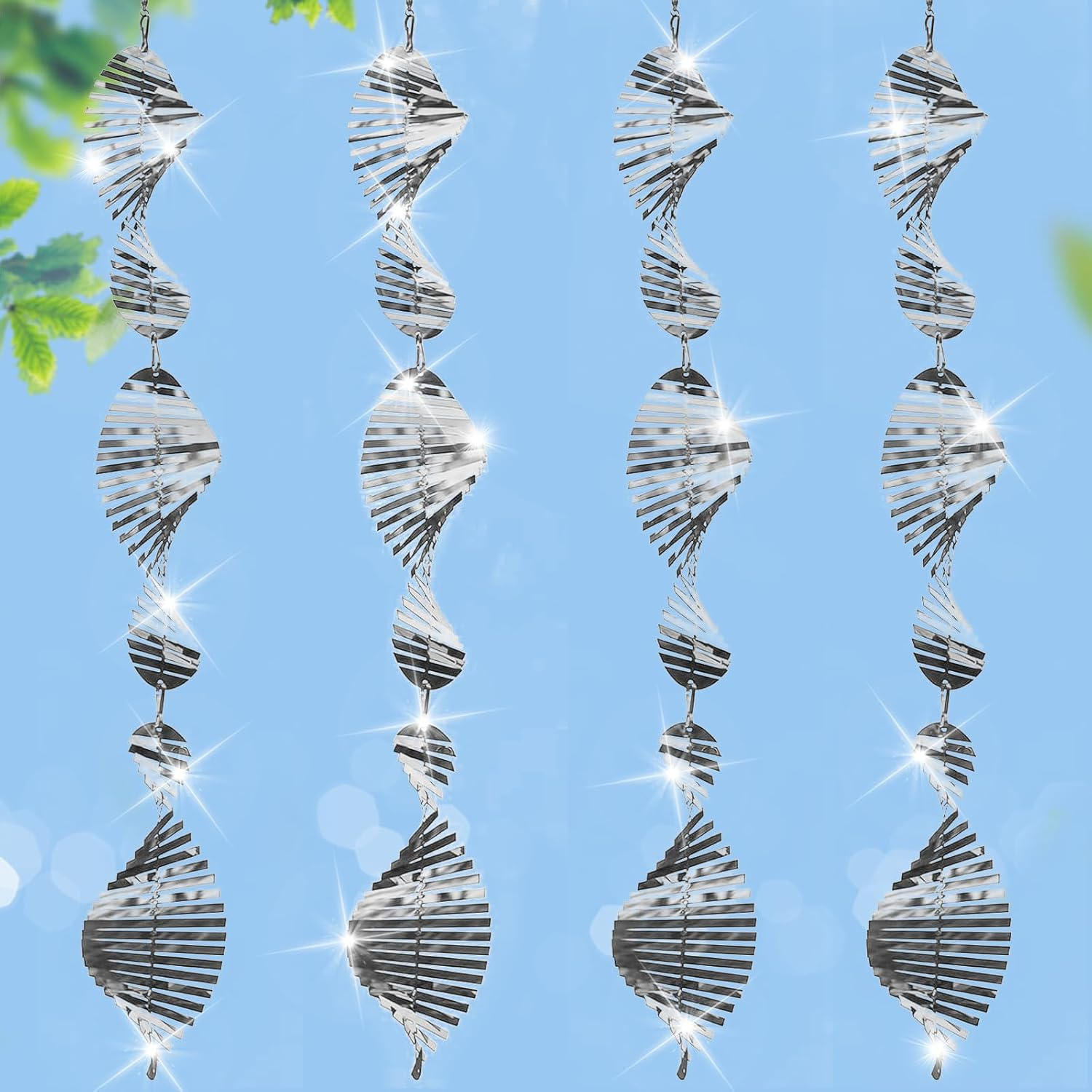 Stainless Steel Bird Deterrents for Outside,3D Wind Spinners Outdoor Decor,12 Discs Reflective Bird Scare Discs 4 Set Bird Reflectors to Keep Woodpecker Pigeon Away from House Window Patio Yard Porch