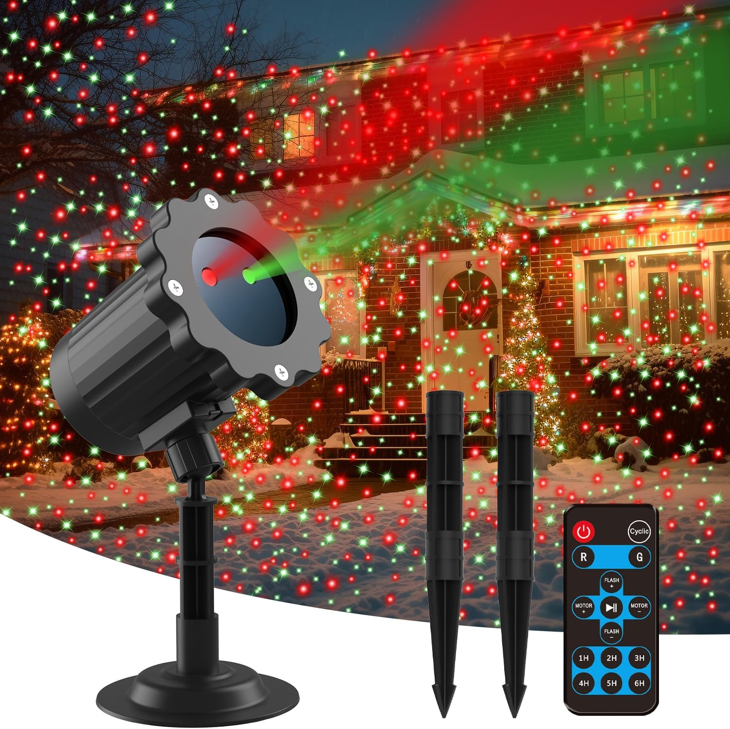 Christmas Projector Lights Outdoor, Waterproof Christmas Decorations Led Lights Projector with Remote Control Timer Indoor Firefly Light for Xmas Yard Garden Holiday Party Home Decor Landscape Patio