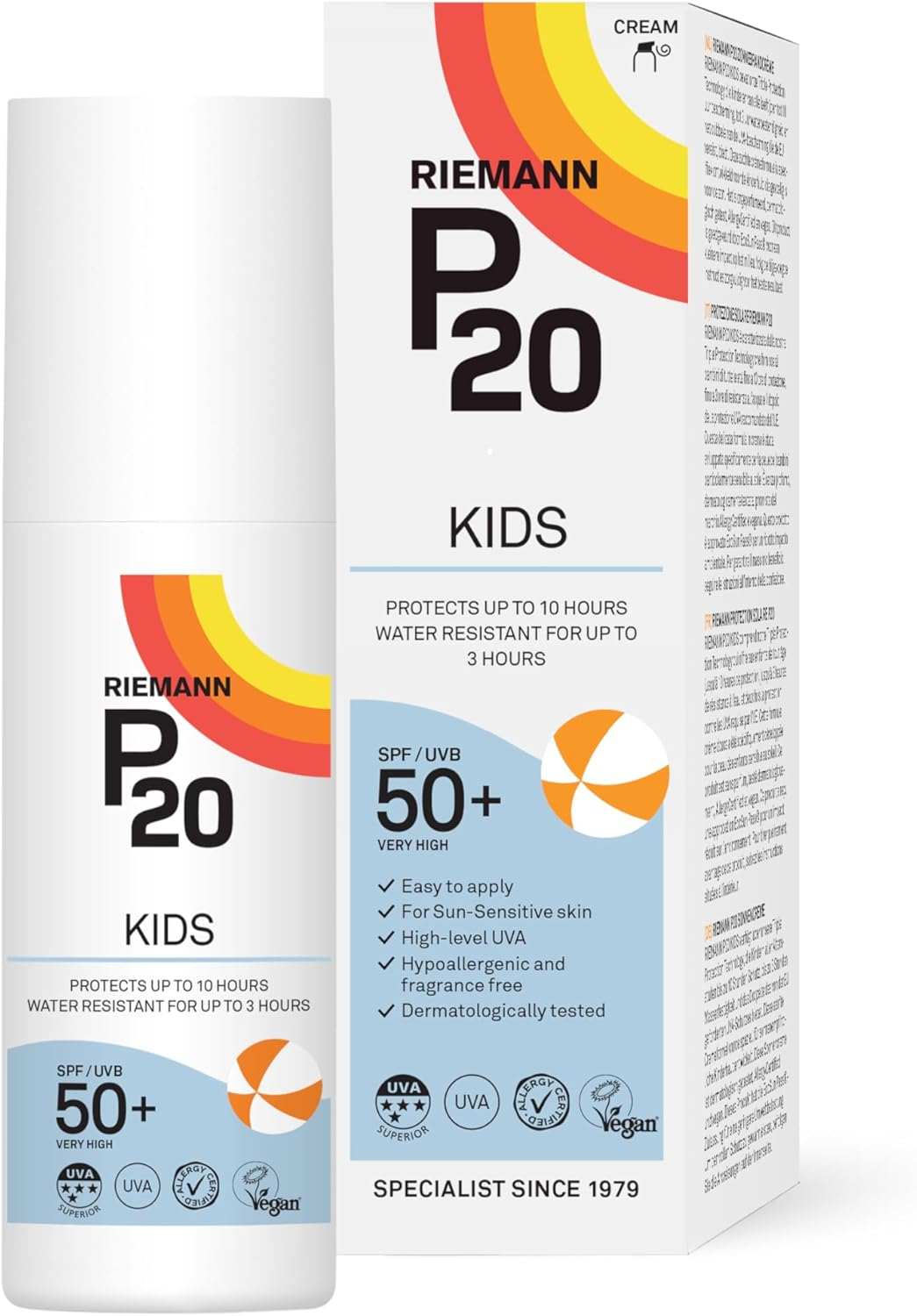 Sun Cream/Lotion for Kids (+1 Yr) SPF50+. All Day Long, Once a Day, Hydrating, Absorbs Fast, Long Lasting, 5*UVA & UVB, Protects up to 10Hrs, Water Resistant up to 3Hrs, No Octocrylene.