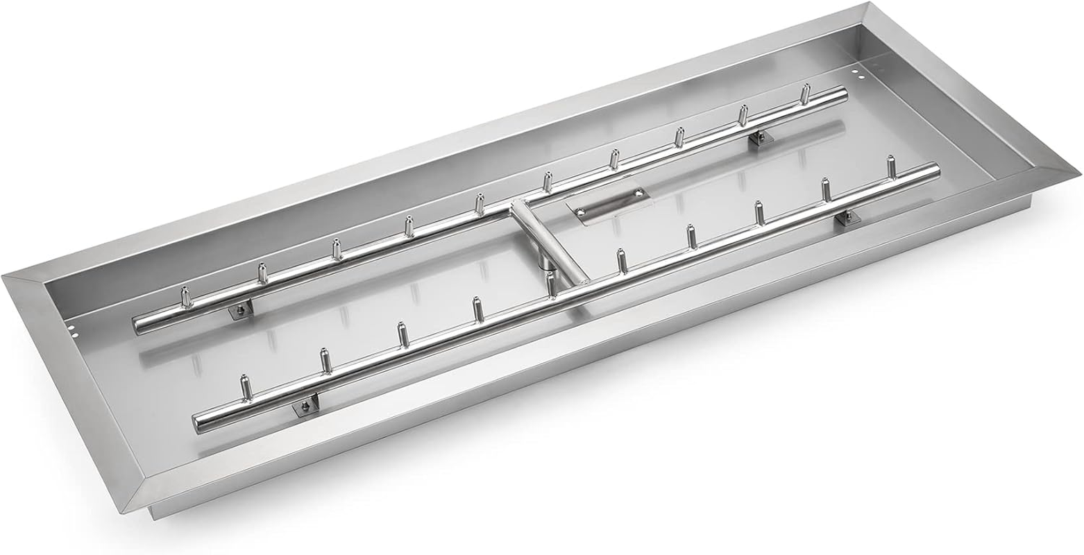 36 X 12-Inch Rectangle Drop-In Fire Pit Pan with Jet Burner, 304 Stainless Steel Gas Firepit Insert for DIY Firepit Table, High Flame150,000 BTU Max