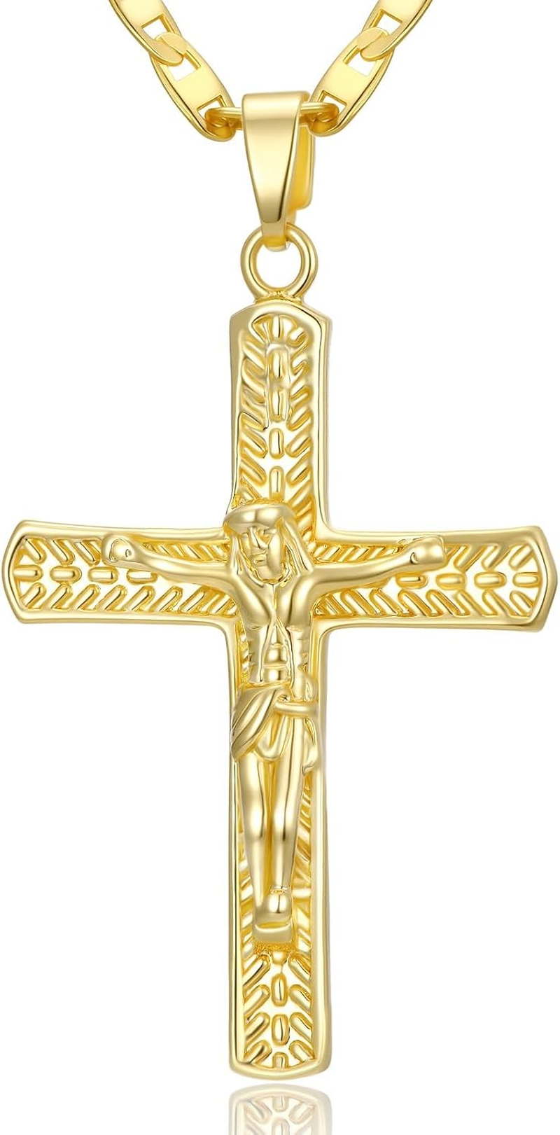 Gold Crucifix Necklace 14K Gold Cross Necklace Jesus Cross Pendant Religious Catholic Jewelry for Men Women