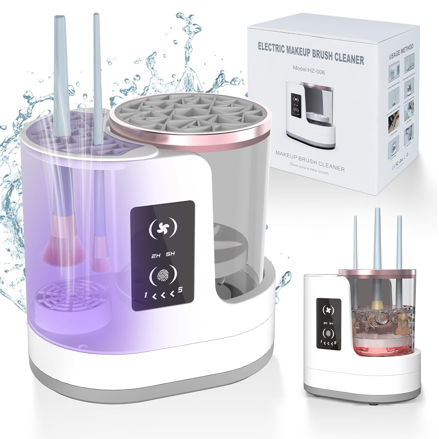 3 in 1 Elektrische Make-up-Pinsel-Reinigungsmaschine mit Make-up-Pinsel-Trockner-Halter-Tragbares automatisches USB-Kosmetikpinsel-Reinigungswerkzeug für alle Größen von Beauty-Make-up-Pinsel-Sets, Kontur-, Lidschatten-, Rougepinsel