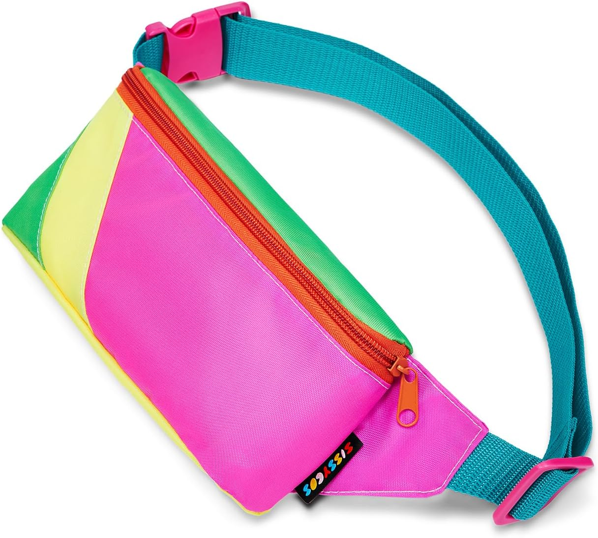 80s Retro Neon Fanny Pack, 90s Accessories for Women Men Waist Packs, 2 Pockets Belt Waist Crossbody Bag, Adjustable And Lightweight
