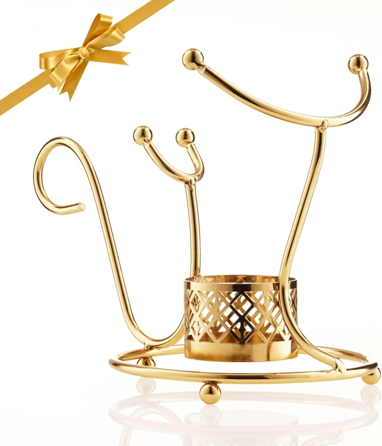 Brandy Warmer Stand Set in Stunning Gold - Cognac Brandy Snifter Warmer Heater with Tea Light Holder and Metal Stand
