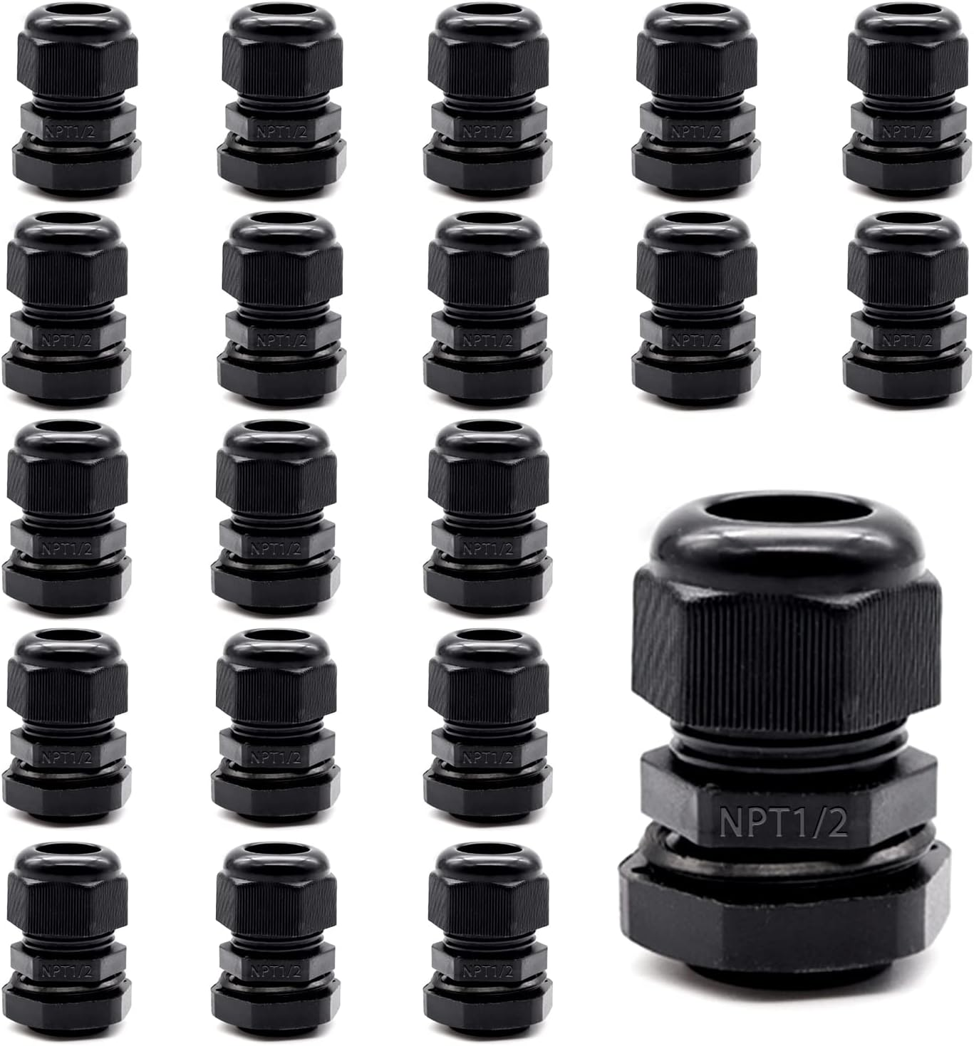 20 PCS Nylon Cable Glands 1/2 Npt,Waterproof Adjustable Diameter 6-12Mm Cable