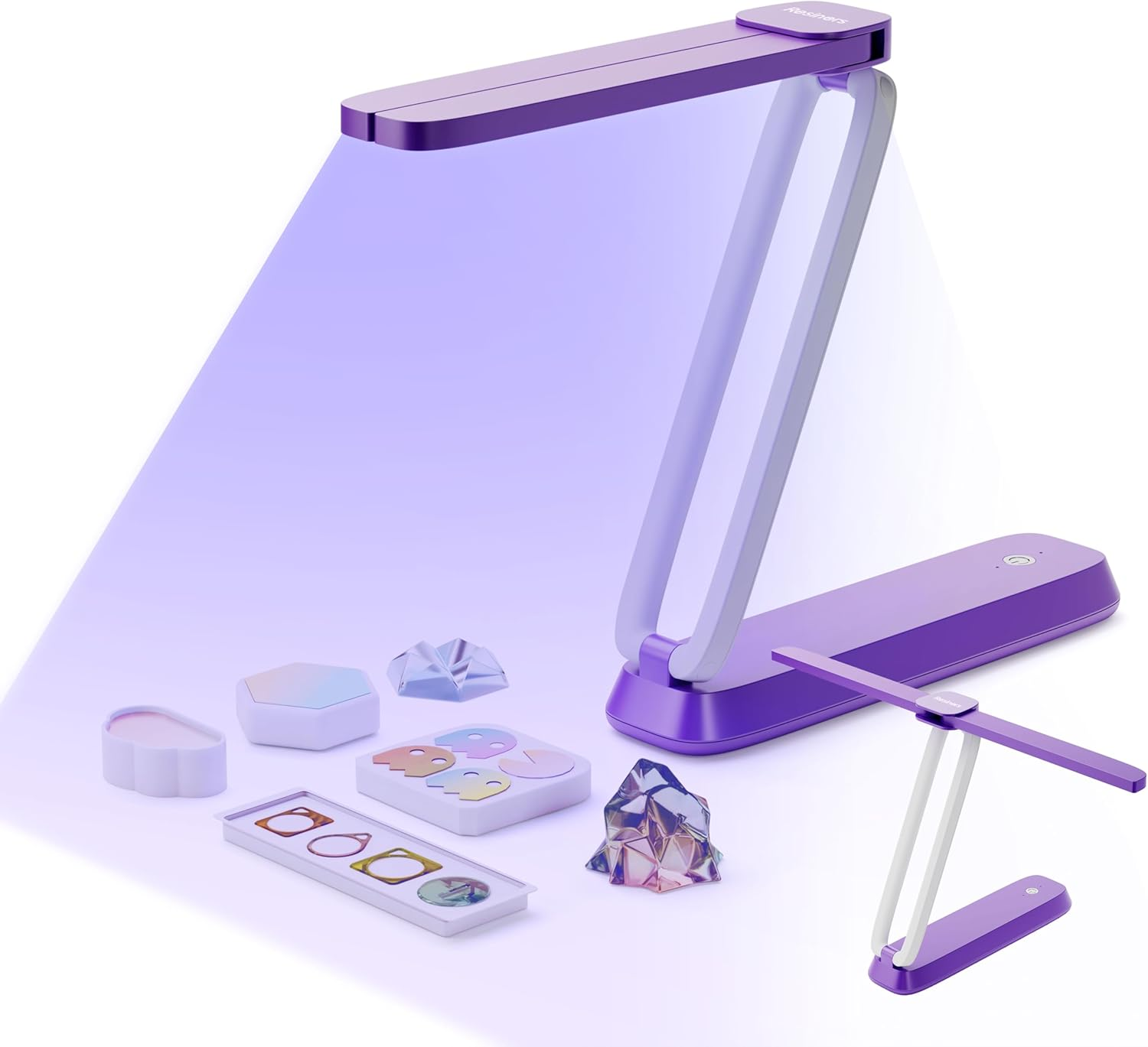 UV Resin Light, UV Light for Resin Curing, Wireless & Rechargeable Blacklight Ultraviolet LED, 3-In-1 Uses, Foldable UV Lamp, Craft Supplies Tools for Resinmolds, Jewelry Making, Purple