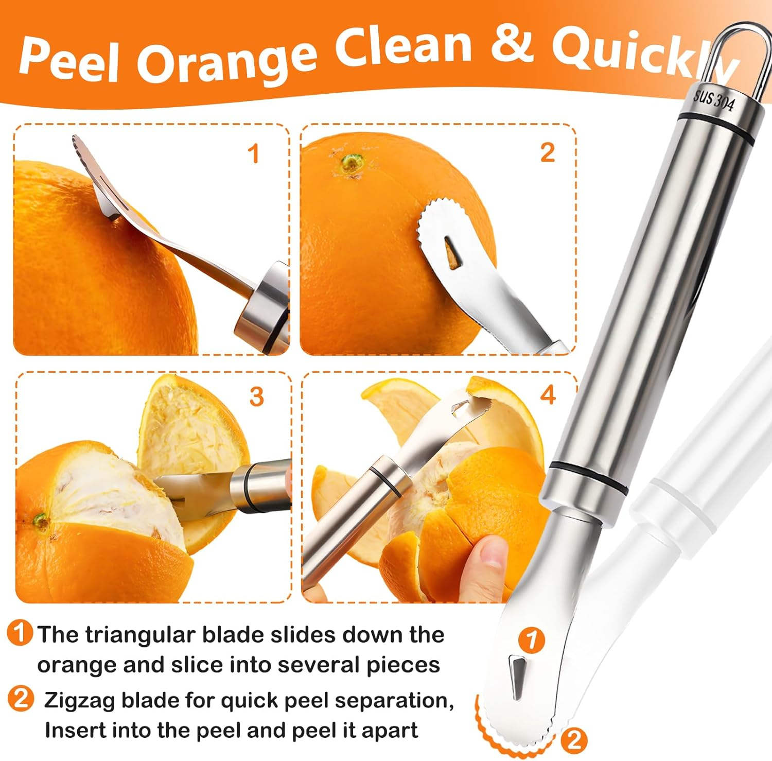 Stainless Steel Orange Peeler | Easy to Peel | Long Handle Orange Citrus Peel... - Picture 4 of 14