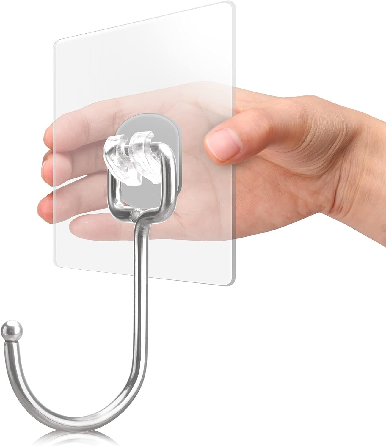 50 Pack Clear Adhesive Hooks, 37Lb(Max) Heavy Duty Self Adhesive Hooks, Sticky Wall Hook with No Damage and Quick Assembly, Waterproof Bathroom Kitchen Wall Accessories Hanger and Holder