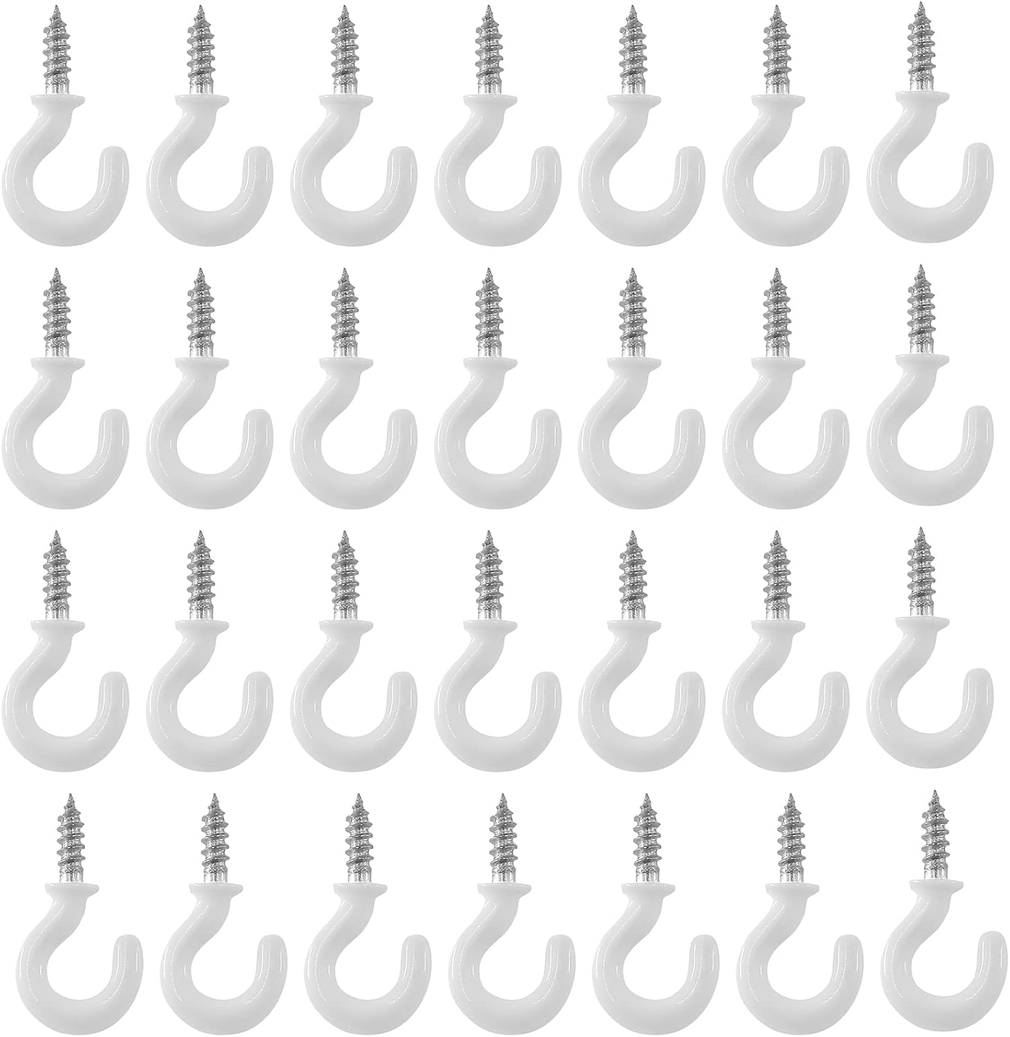 100Pcs White Cup Hooks, 1/2 Inch Ceiling Hooks Metal Screw-in Hooks Vinyl Coated Screw Hooks