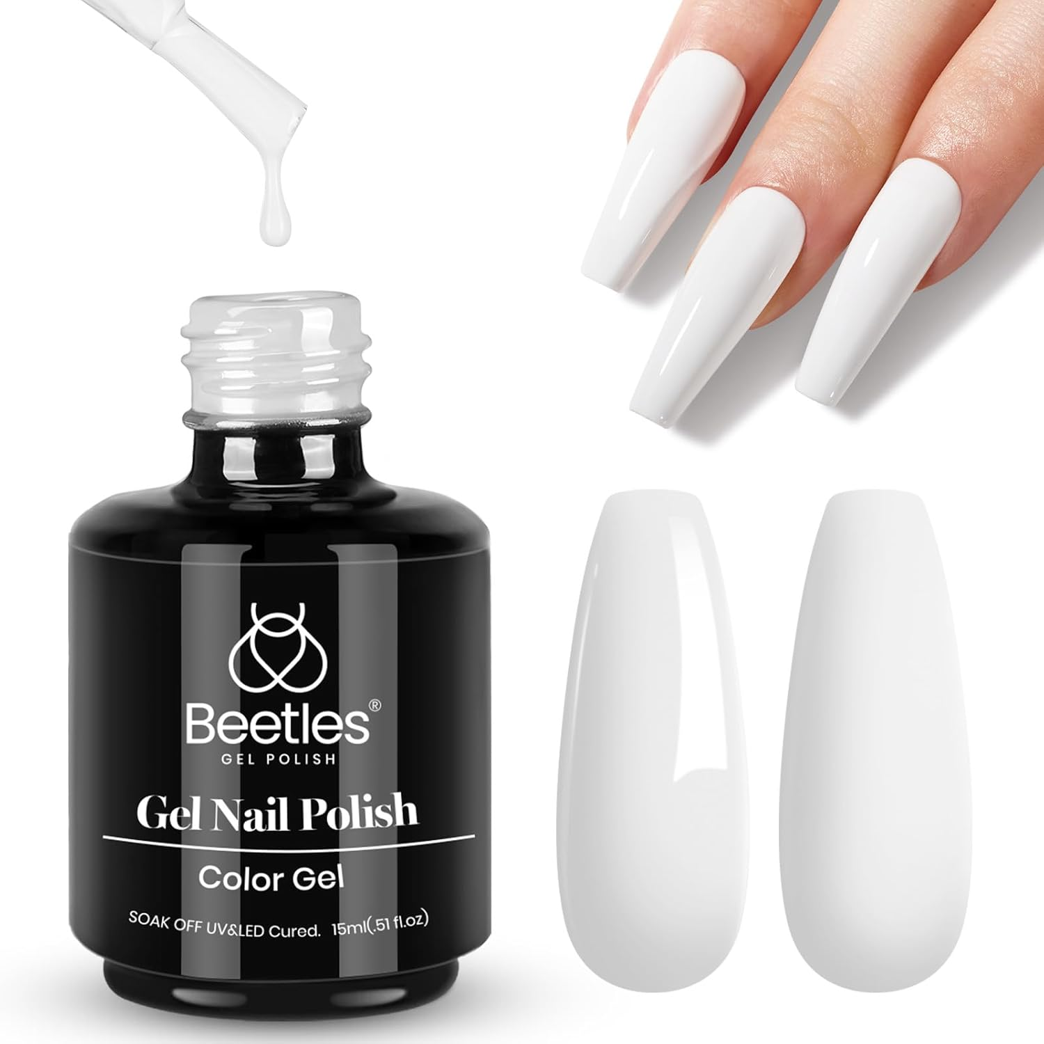 Beetles White Gel Nail Polish,15ml Fall Soak Off UV Gel Polish French Nail Art Manicure Salon DIY Design at Home Gift for Women