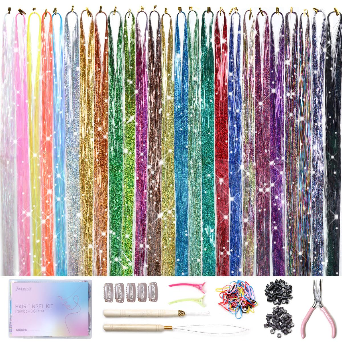 Hair Tinsel Kit 25 Colors 10000 Strands Fairy Hair Extensions