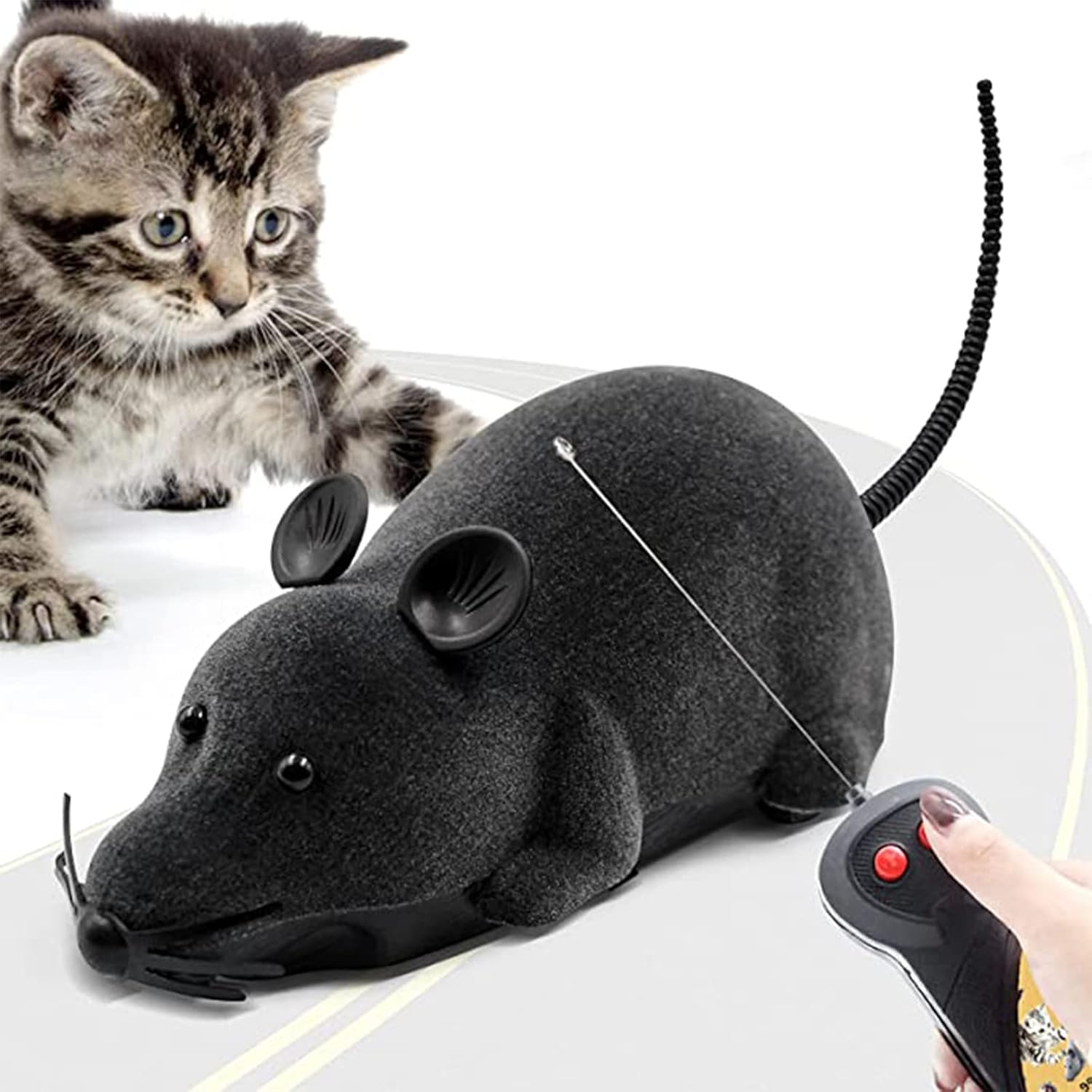Remote Control Rat Toy, Electric RC Mouse Toy Emulation Flocking Rat Toy Interactive Cat Toys Pet Toys Funny Wireless Chasing Prank Joke Scary Trick Rats Animal for Pets Novelty Gift