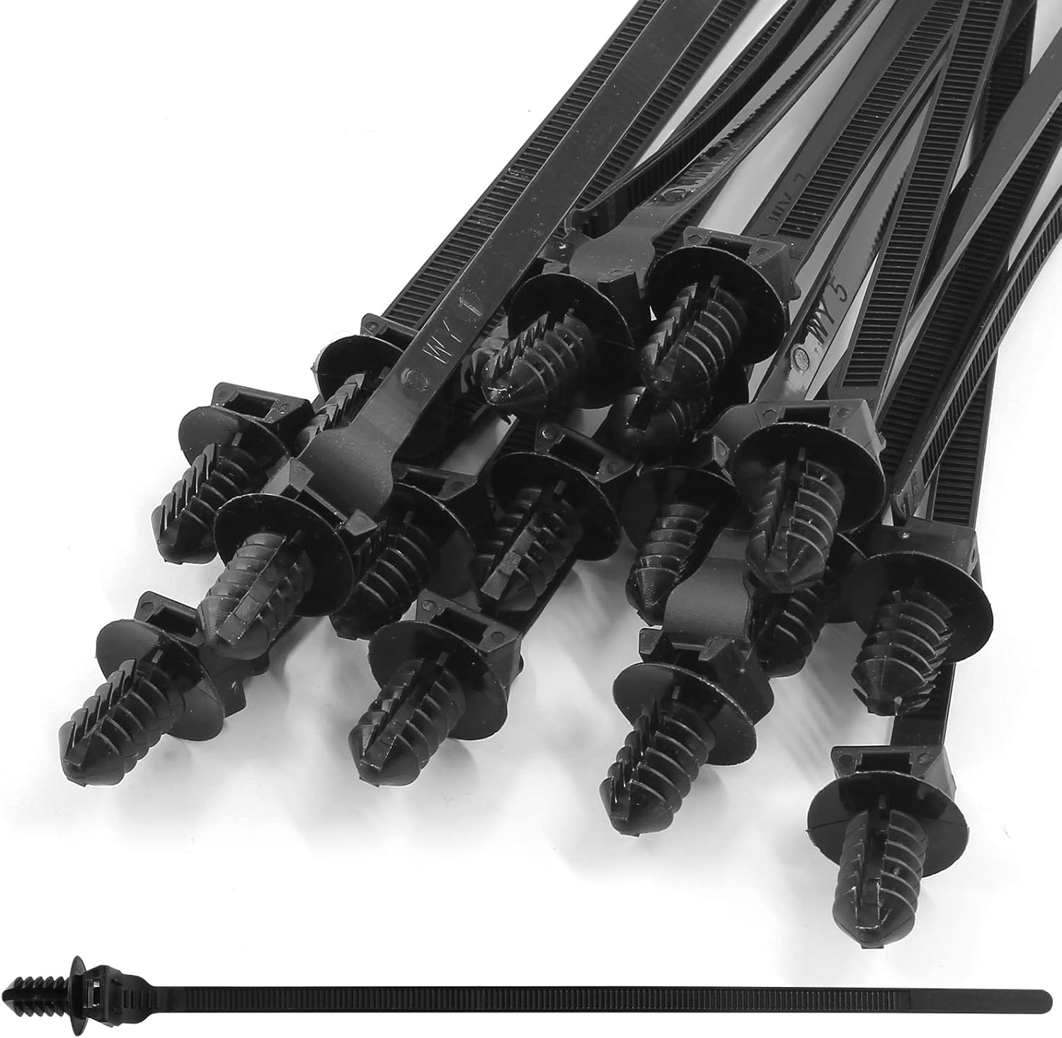 50 Pcs Black Nylon Push Mount Cable Zip Tie 205mm / 8.3 Inch Fir Tree Mount Cab