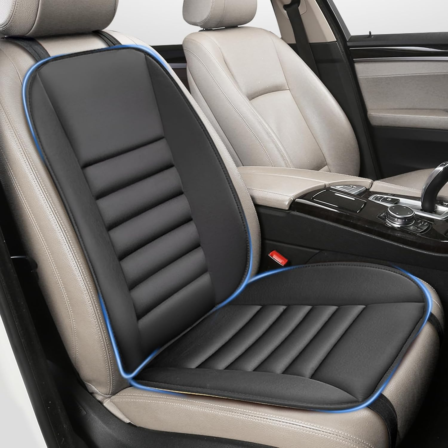 Car Seat Cushion with Back Support Pillow, 1.2'' Thick Enhanced Comfort Memory Foam Design for Pain Relief, Ideal for Drivers and Office Use - Ergonomic Lumbar Comfort for Long Sitting