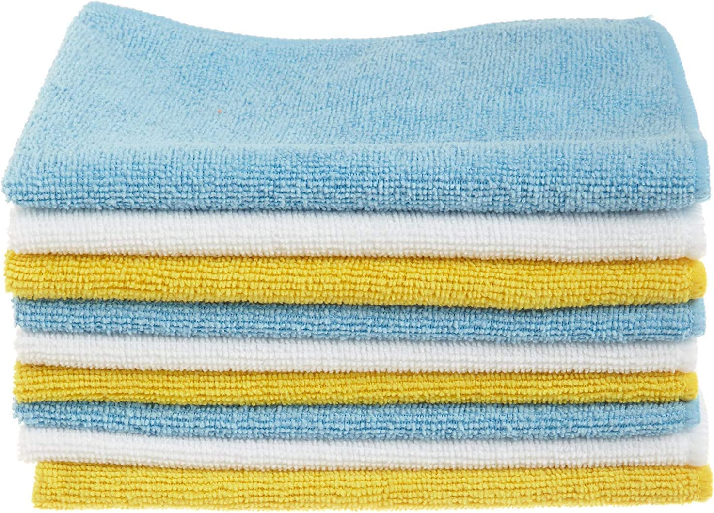 Microfiber Cleaning Cloths, Non-Abrasive, Reusable and Washable, Pack of 24, Blue/White/Yellow, 16