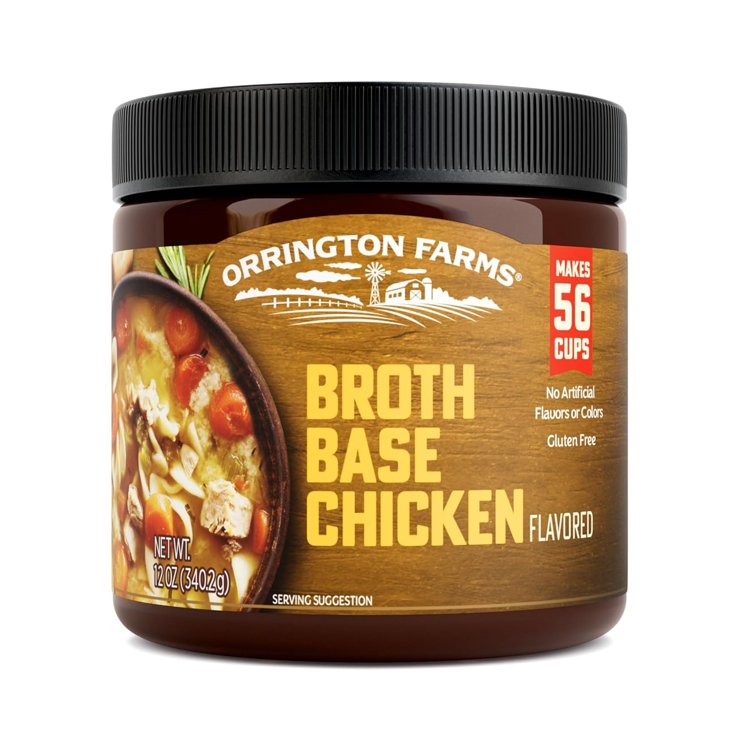 Orrington Farms Chicken Flavored Broth Base & Seasoning, Ready-To-Use, Chicken Bouillon Powder Concentrate, Versatile Usage, Season-To-Taste, Easy-To-Store, 12 Oz Jar (Pack of 1)