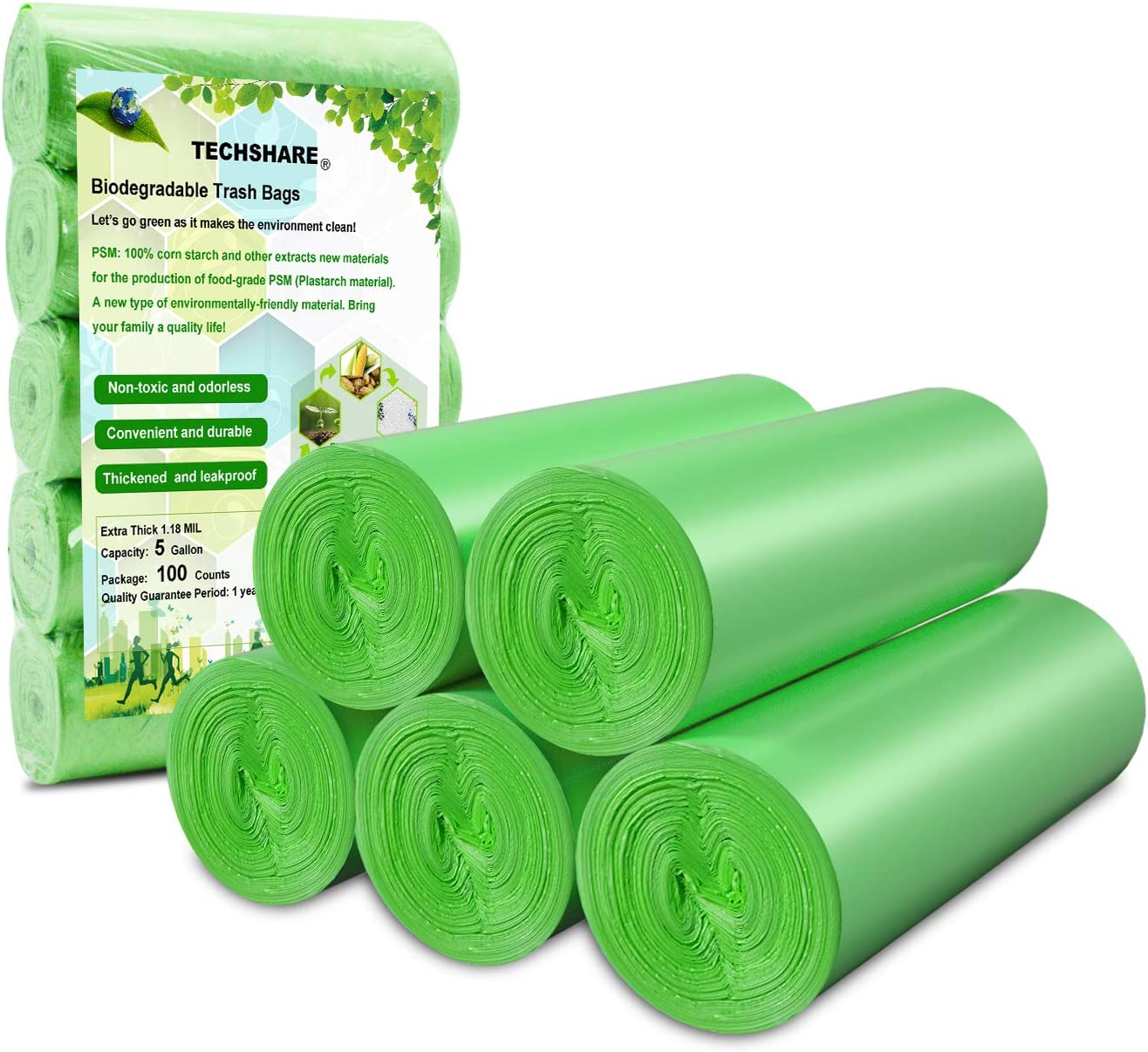 Biodegradable Trash Bags 4-6 Gallon, 100 Counts, Extra Thick Small Trash Bag Recycling Garbage Bags for Kitchen Bathroom Yard Office Wastebasket Car