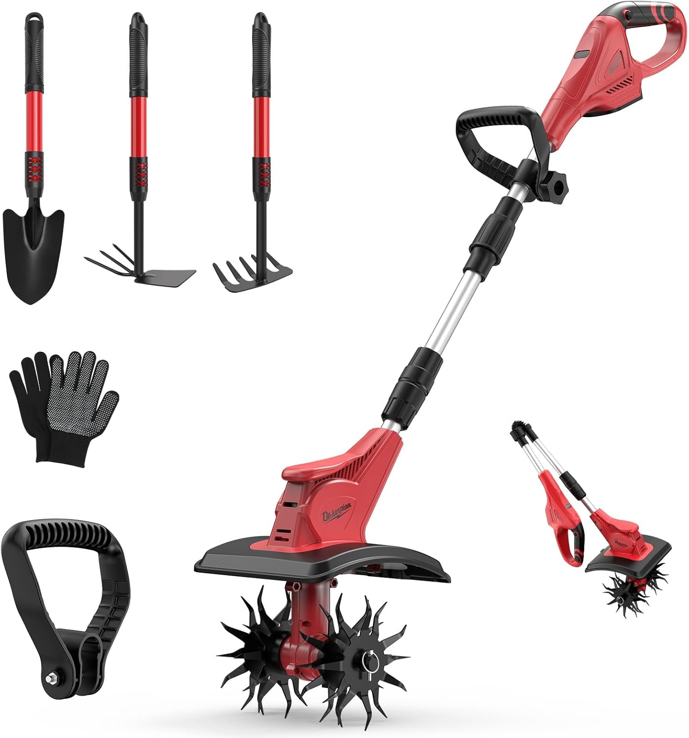 Cordless Tiller Cultivator Compatible with Milwaukee 18V Battery(Tool Only), Folding Electric Rototiller for Garden with 40 Steel Tines 310RPM, 9.1In Tilling Width and 6.3In Depth
