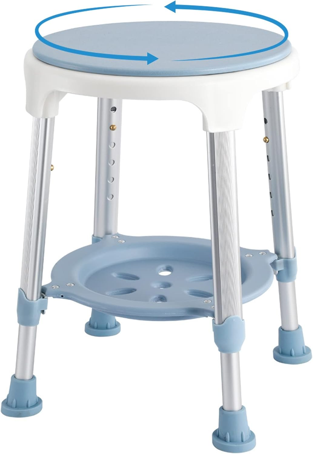 Taburete Giratorio de 360° para Ducha con Altura Ajustable de 300 lbs y Bandeja