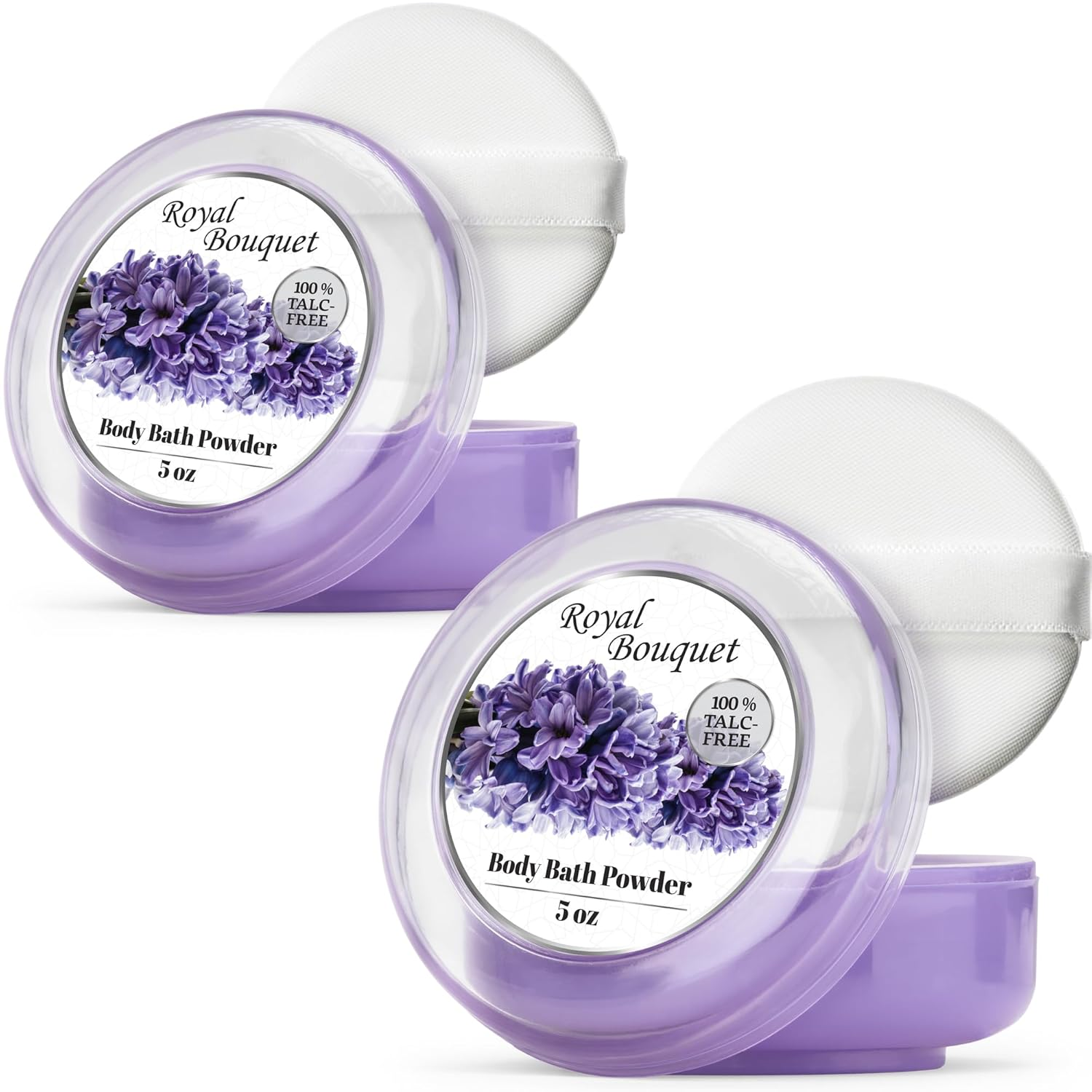 2 Pack Body Powder for Women with Powder Puff, 100% Talc-Free, Elegant Royal Bouquet Scented Dusting Powder, after Bath for Soft Skin, Extra Large, (10Oz)