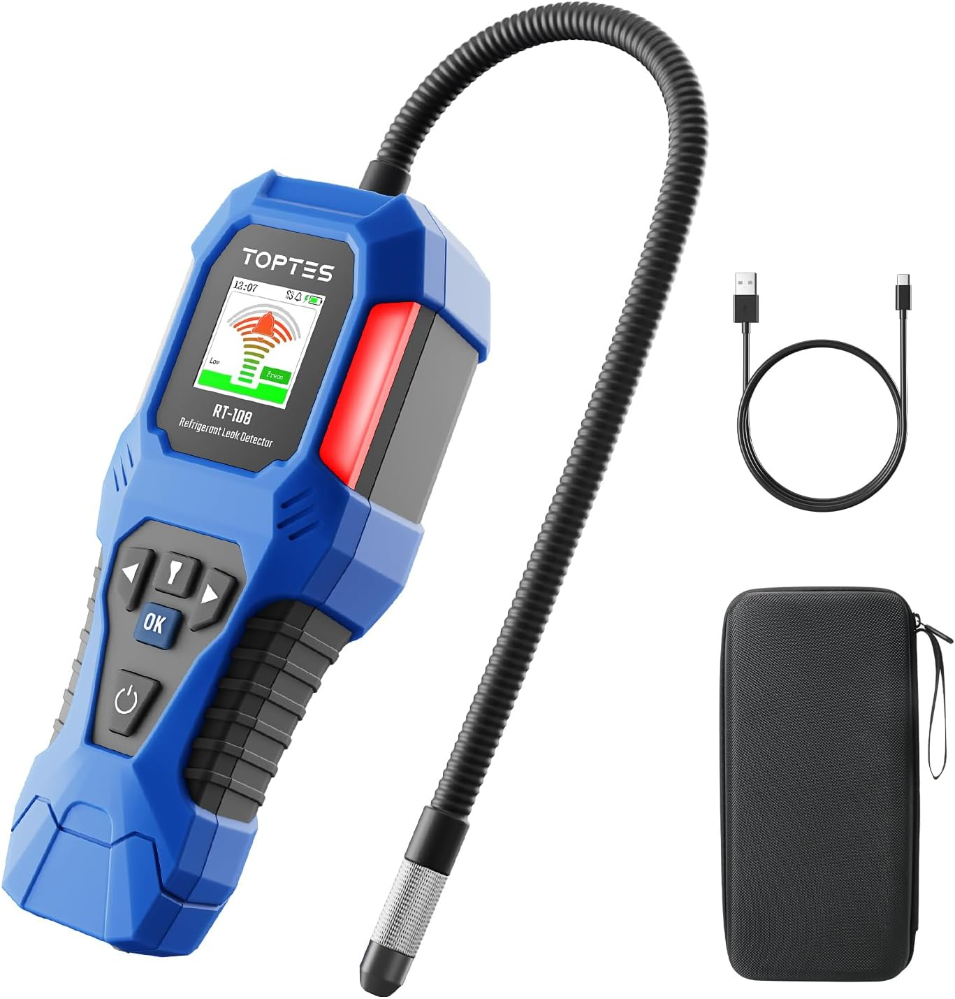 RT-108 Refrigerant Leak Detector, HVAC Freon Leak Detector with Halogen Ionization Sensor, Air Conditioning Detection with 3 Sensitivity Levels for R134A Cfcs、Hcfcs、Hfcs - Blue