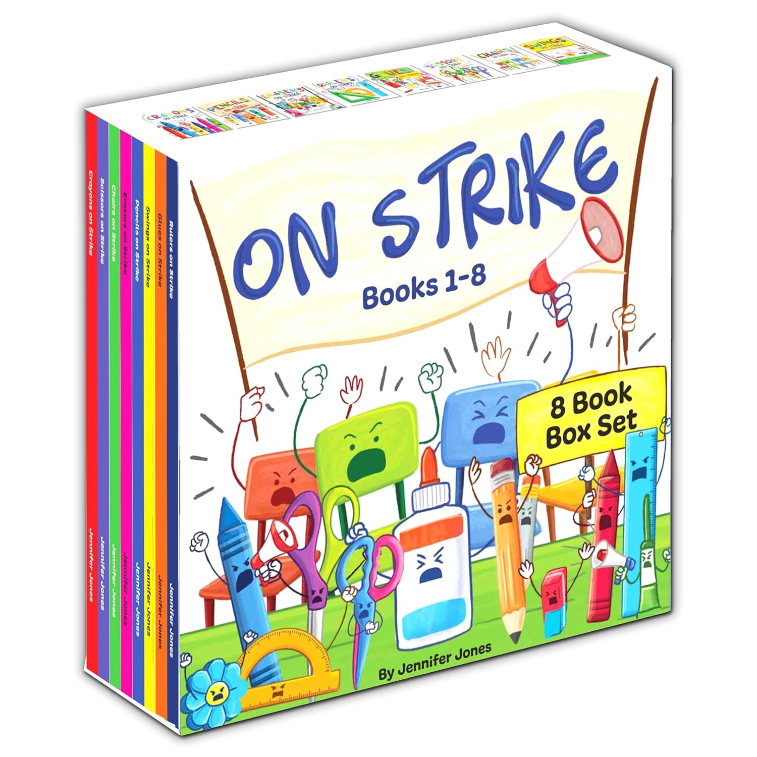 On Strike Box Set, Books 1-8: Pencils on Strike, Swings on Strike, Chairs on Strike, Glues on Strike, Crayons on Strike, Scissors on Strike, Erasers on Strike, Rulers on Strike
