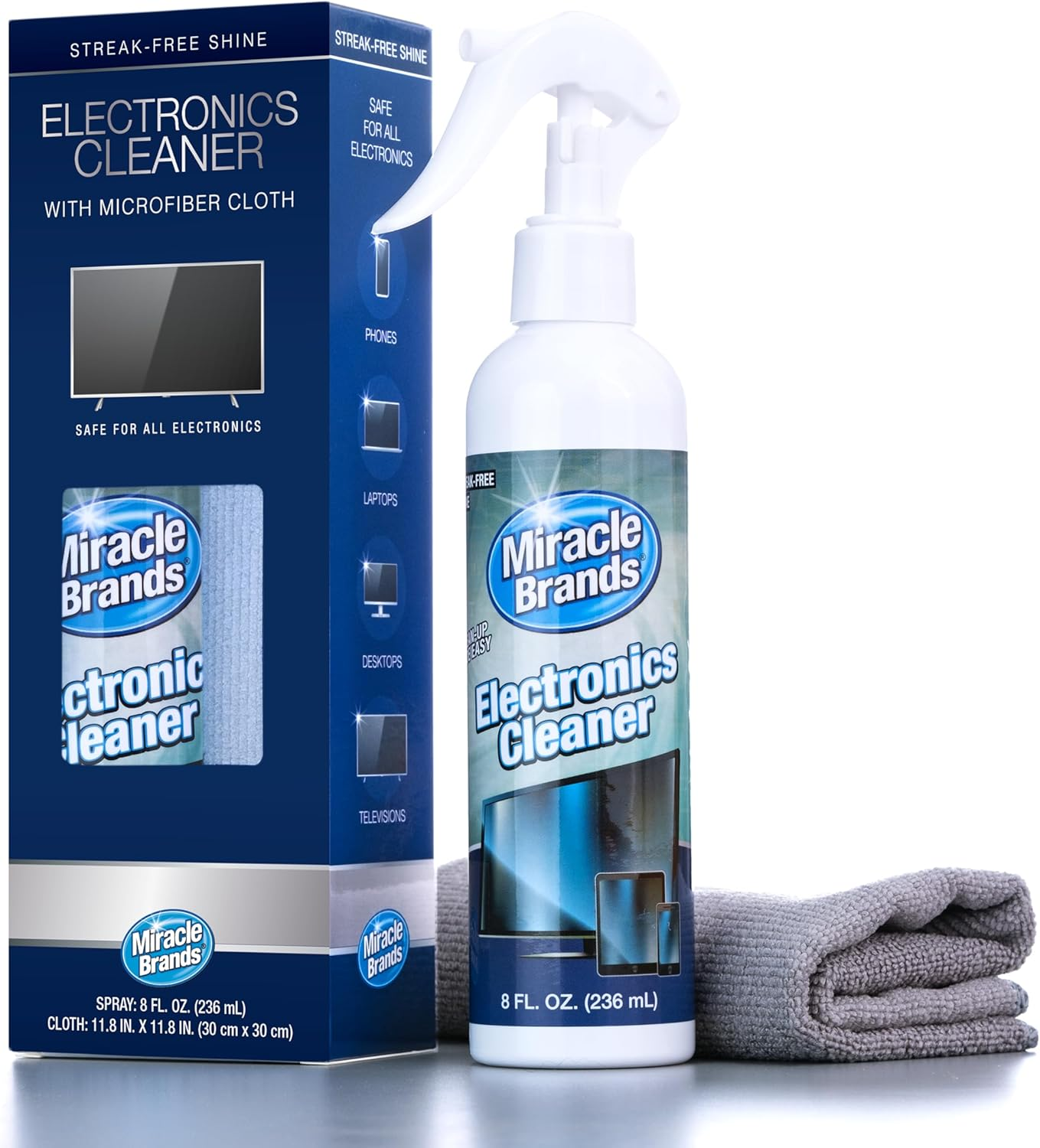 Miraclespray for Electronics Cleaning, Safe Multisurface Cleaner for Any TV, Phone, Monitor, Keyboard, Screen, Computer, Includes Microfiber Towel - 8 Ounce Kit
