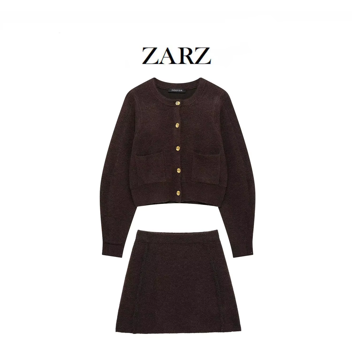 ZARZ Custom Breathable Vintage High Waist Elastic Cardigan for Women Knitted Jacket Side Stitching 100% Polyester 2 Piece Shorts