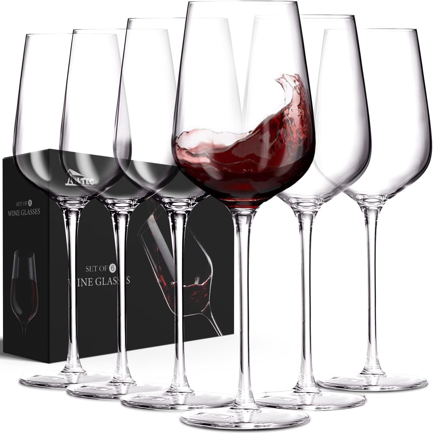 Wine Glasses Set of 6, Crystal Glass with Stem for Drinking Red/White/Cabernet Wine as Gifts Sets, Clear Lead-Free Premium Blown Glassware (19Oz,6 Pack)