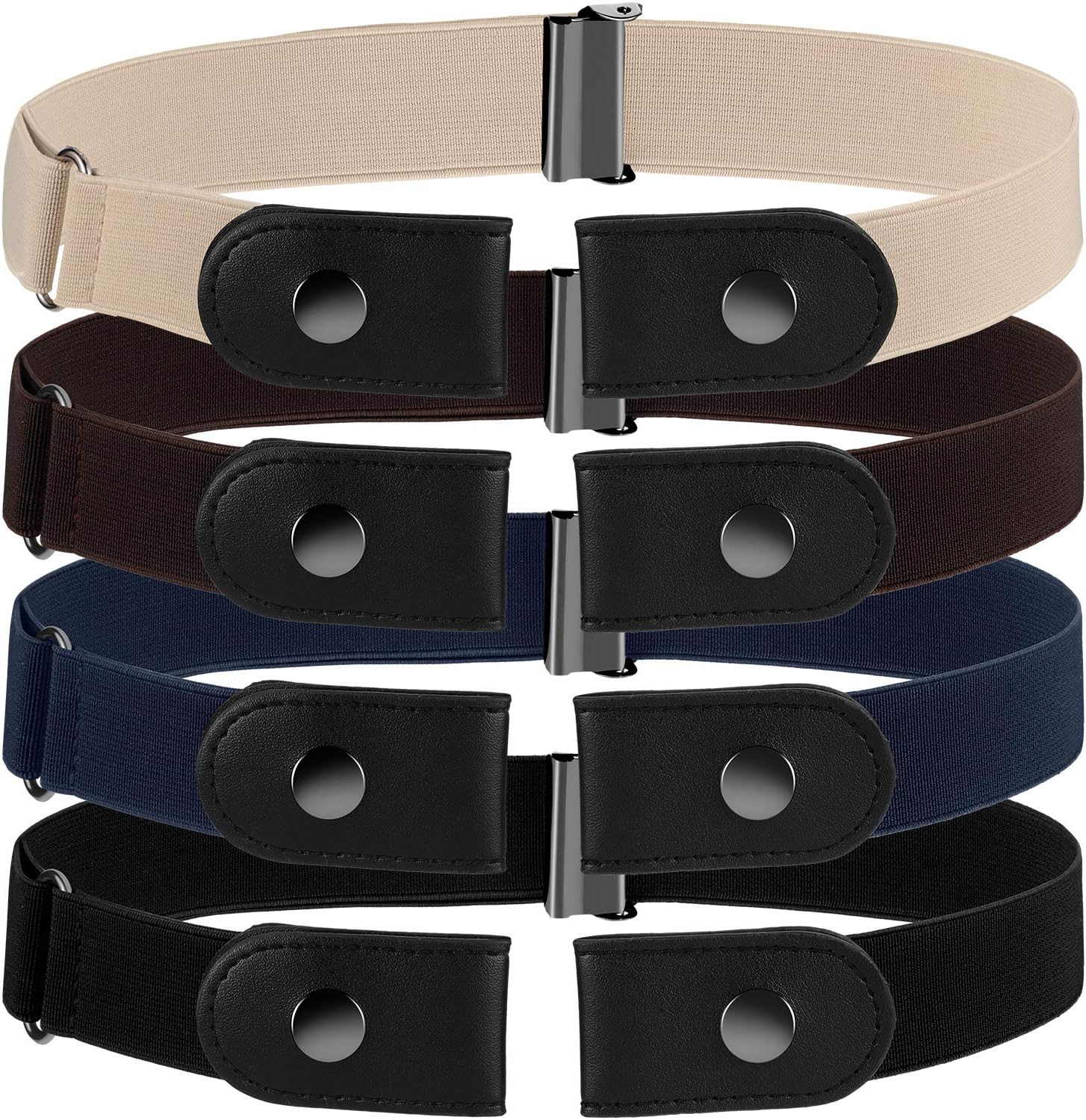 4 Pieces No Buckle Stretch Belt Buckle-Free Belt Invisible Elastic Belt with 4 Pieces Buckles for Jeans Pants