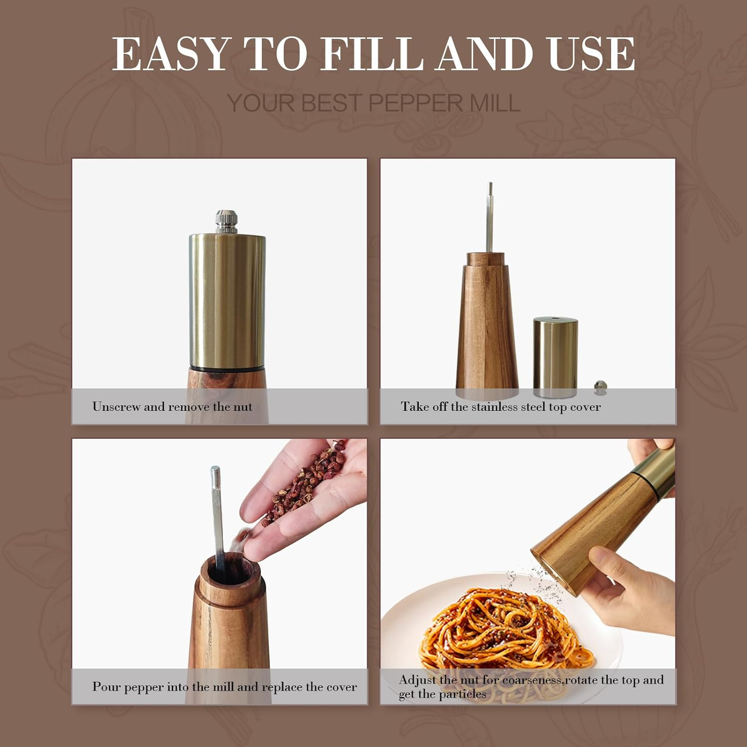 Gold Salt and Pepper Grinder Set,Salt and Pepper Grinder Set Wood,Gold Salt a... - Picture 6 of 13